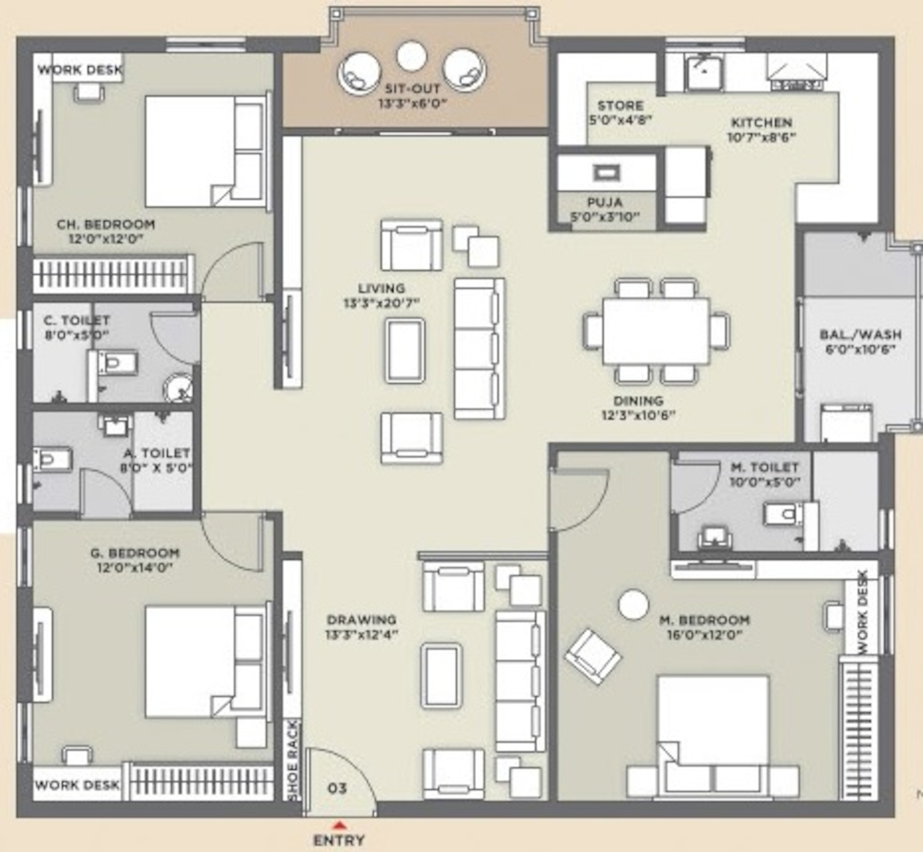 4BHK floor plan