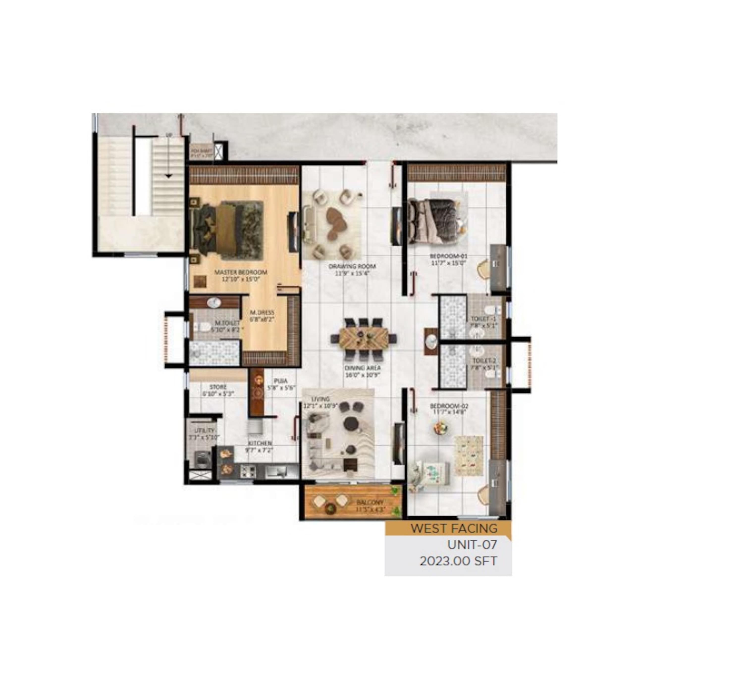 3BHK floor plan