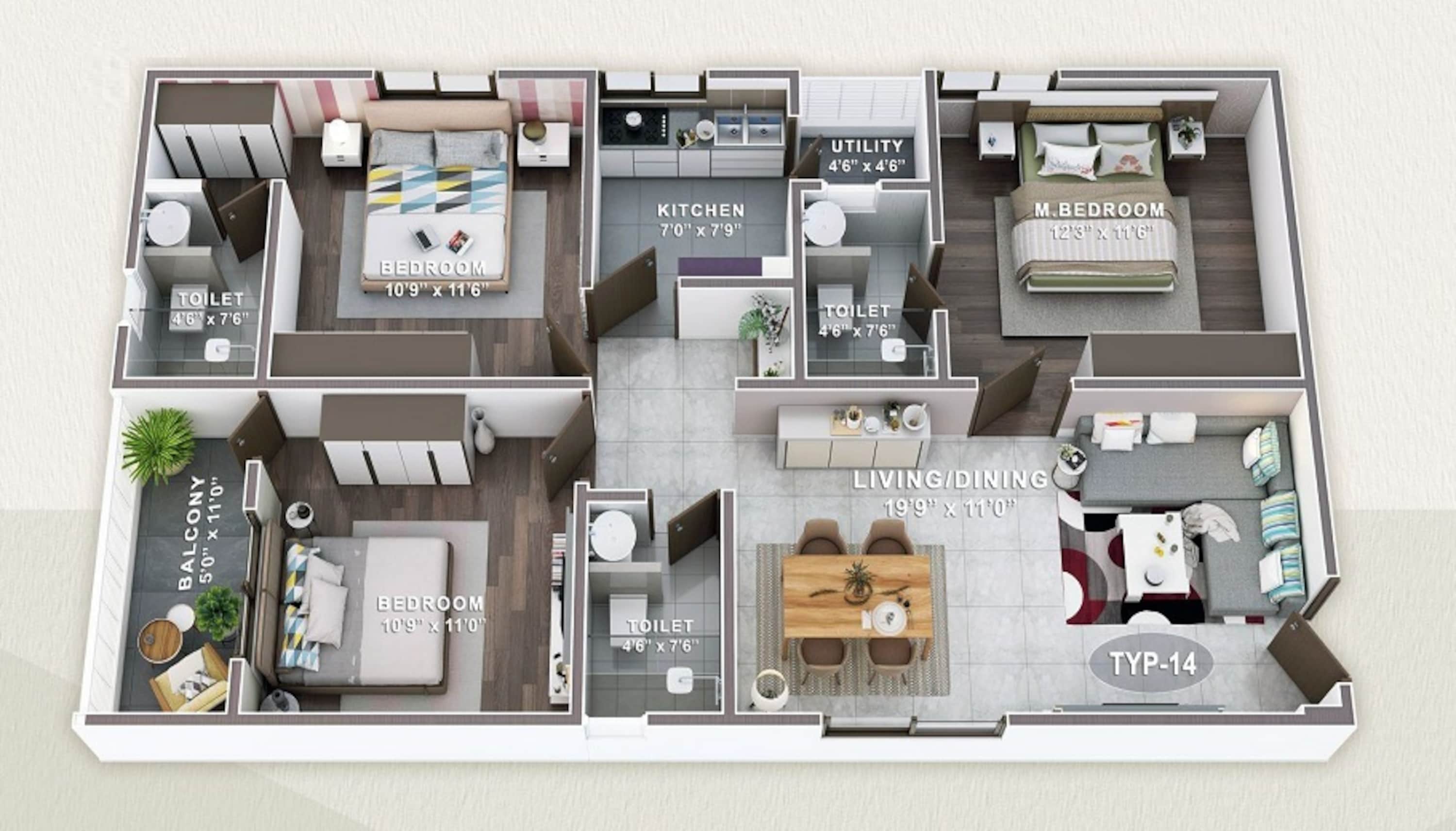 3BHK floor plan