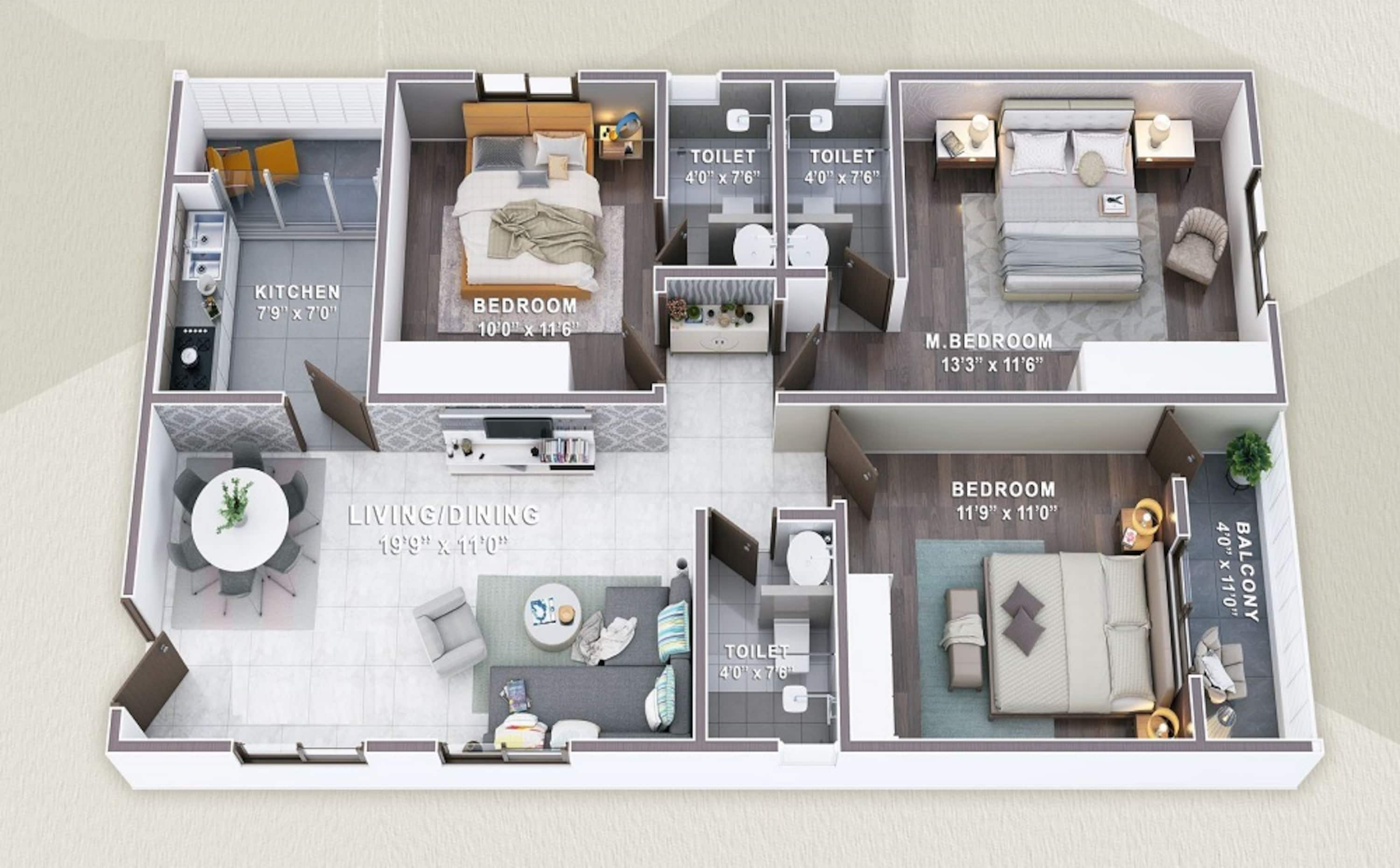 3BHK floor plan