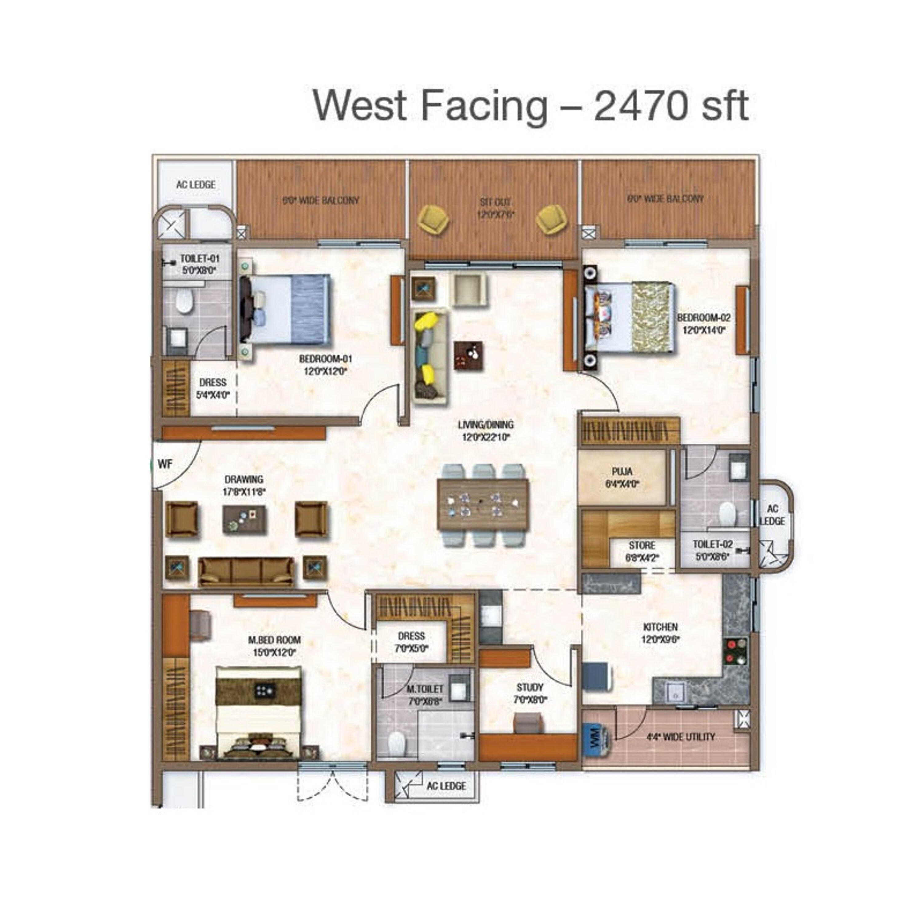 3BHK floor plan