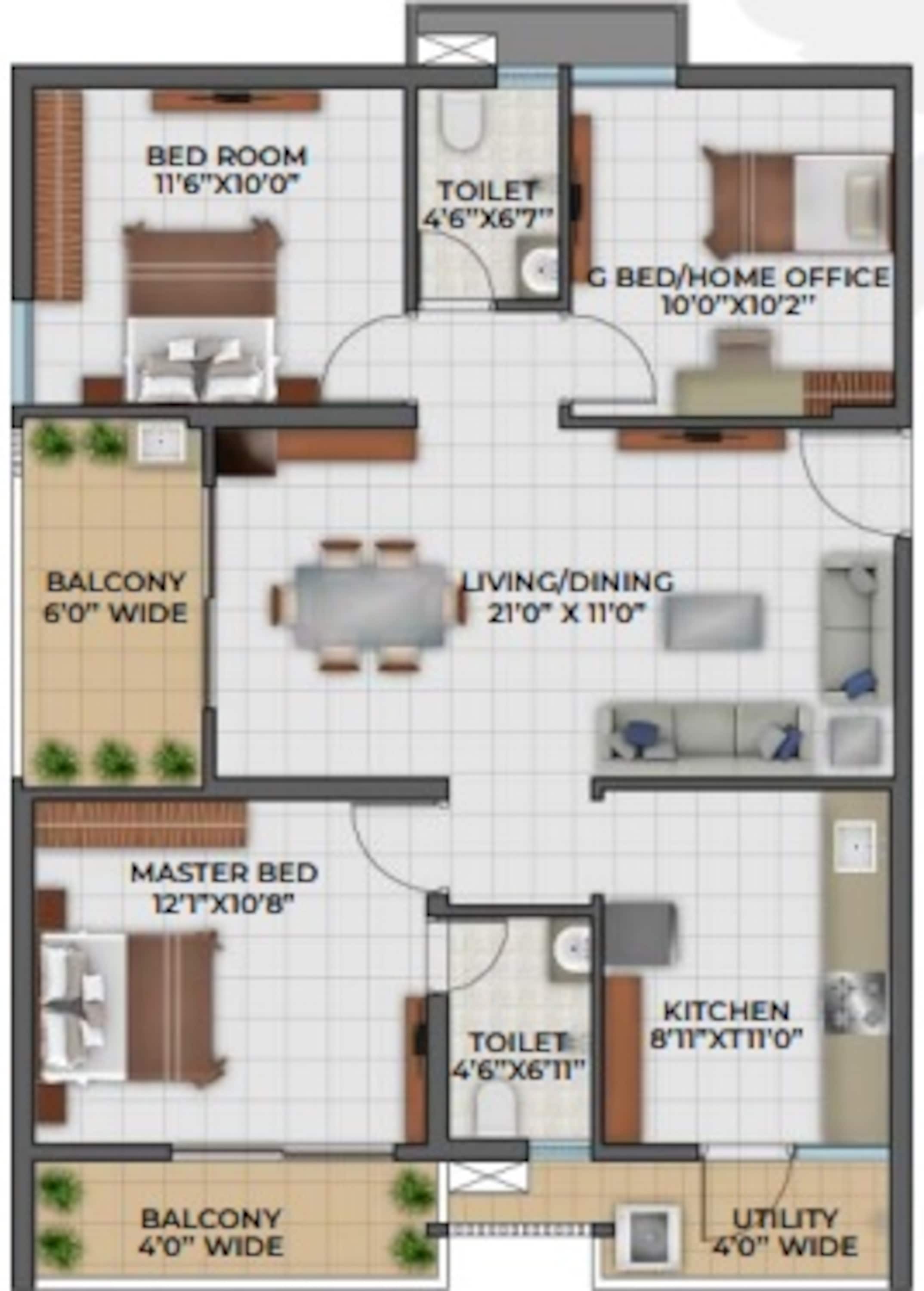 3BHK floor plan