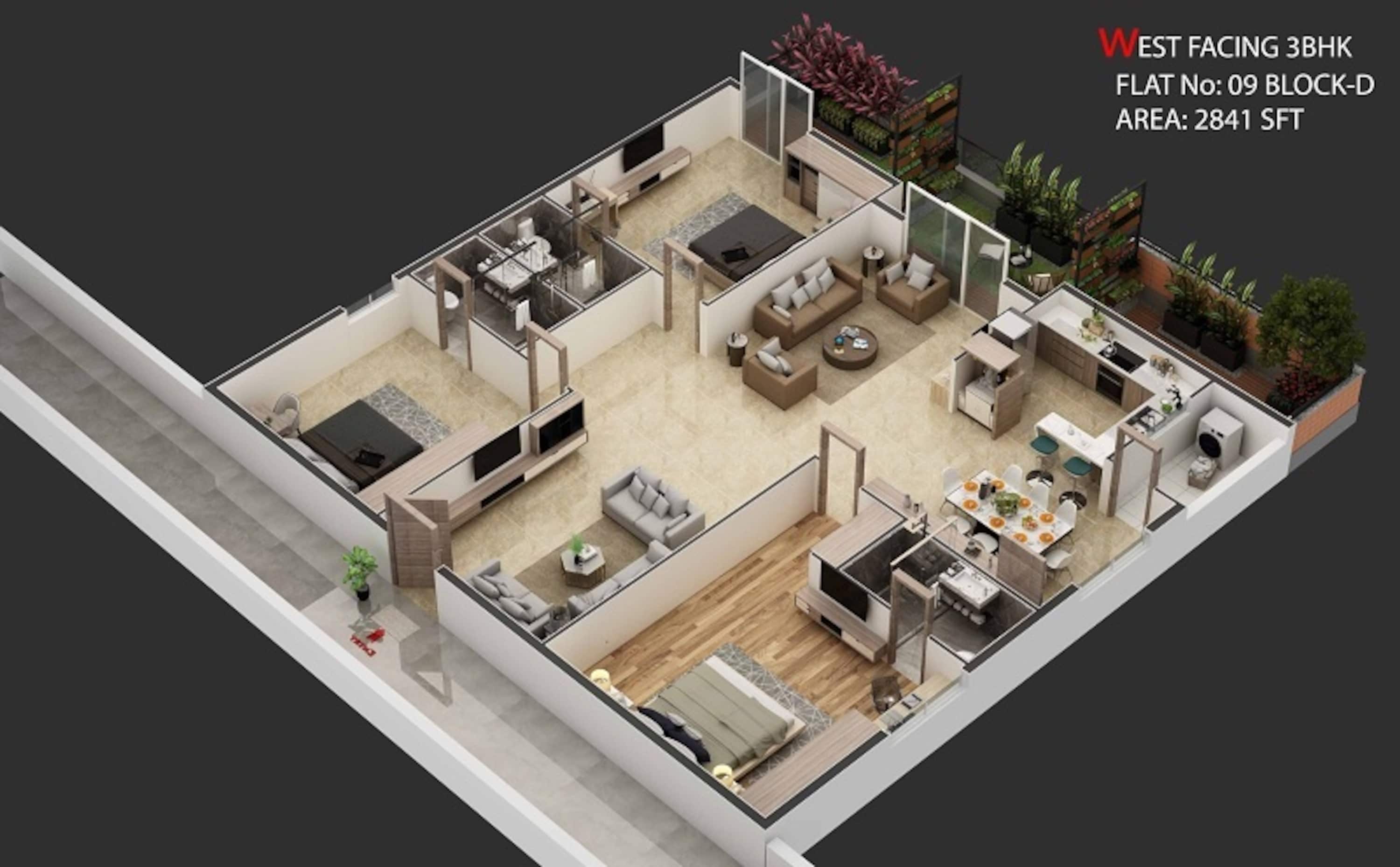 3BHK floor plan