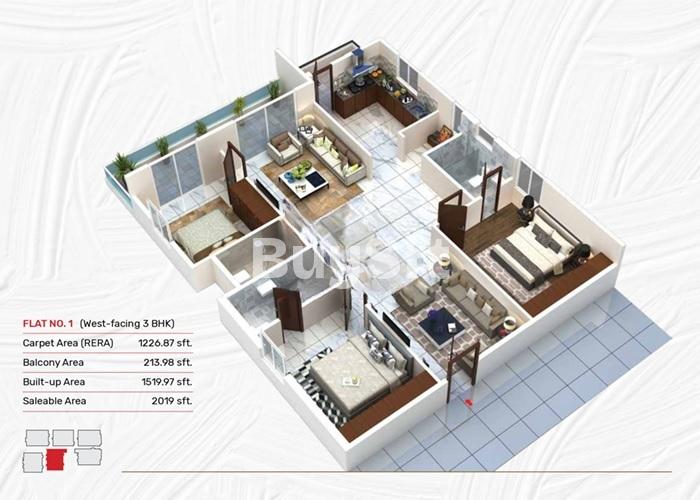 3BHK floor plan