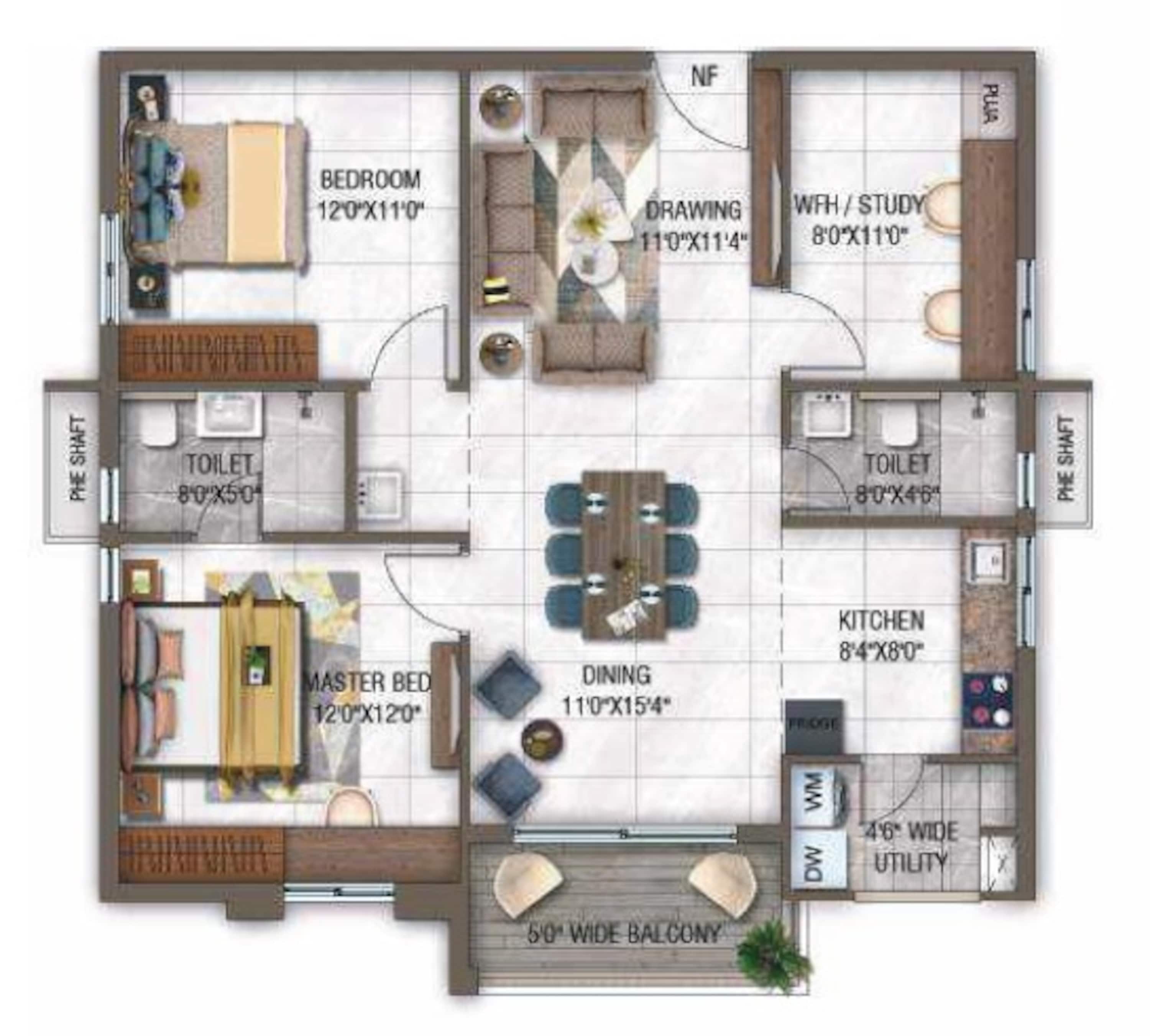 2BHK floor plan