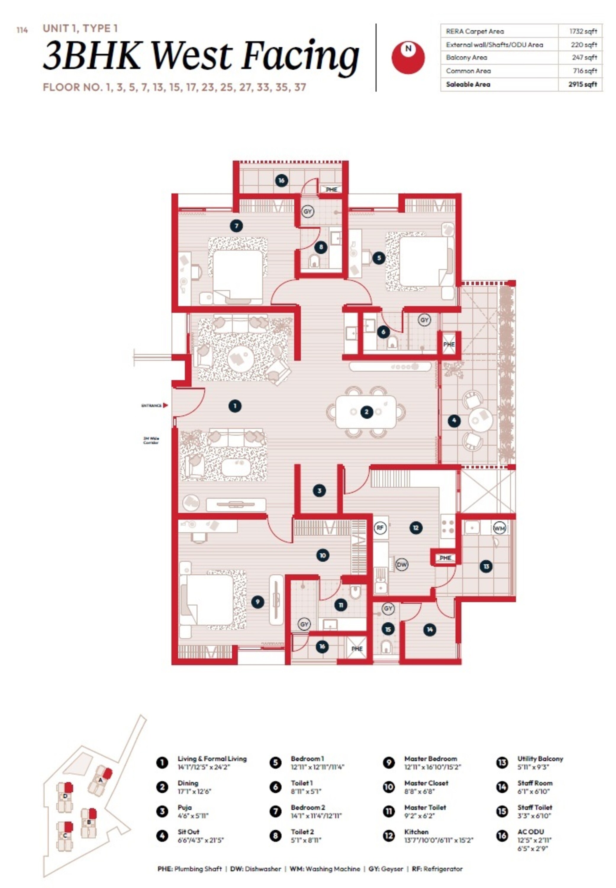 3BHK floor plan