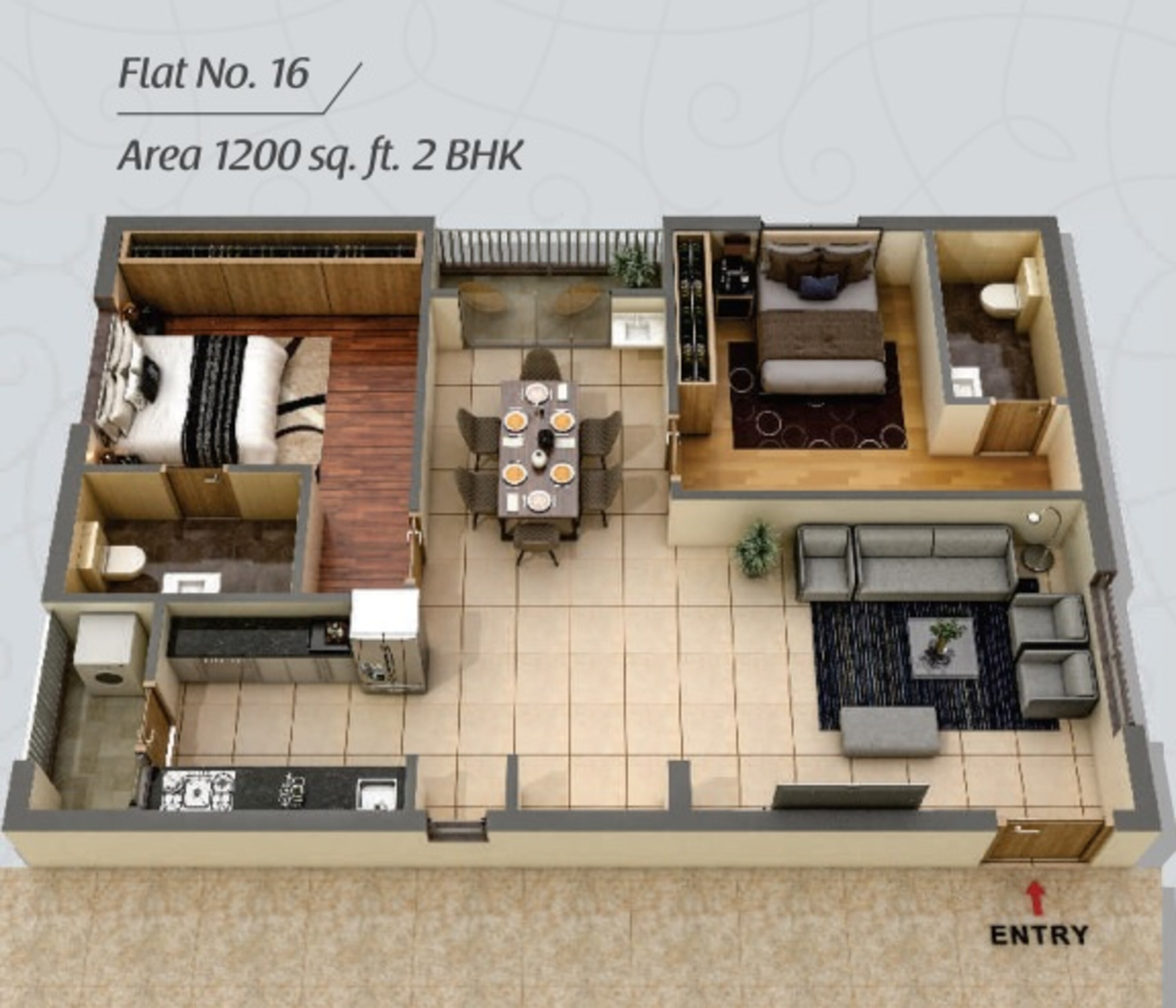 2BHK floor plan