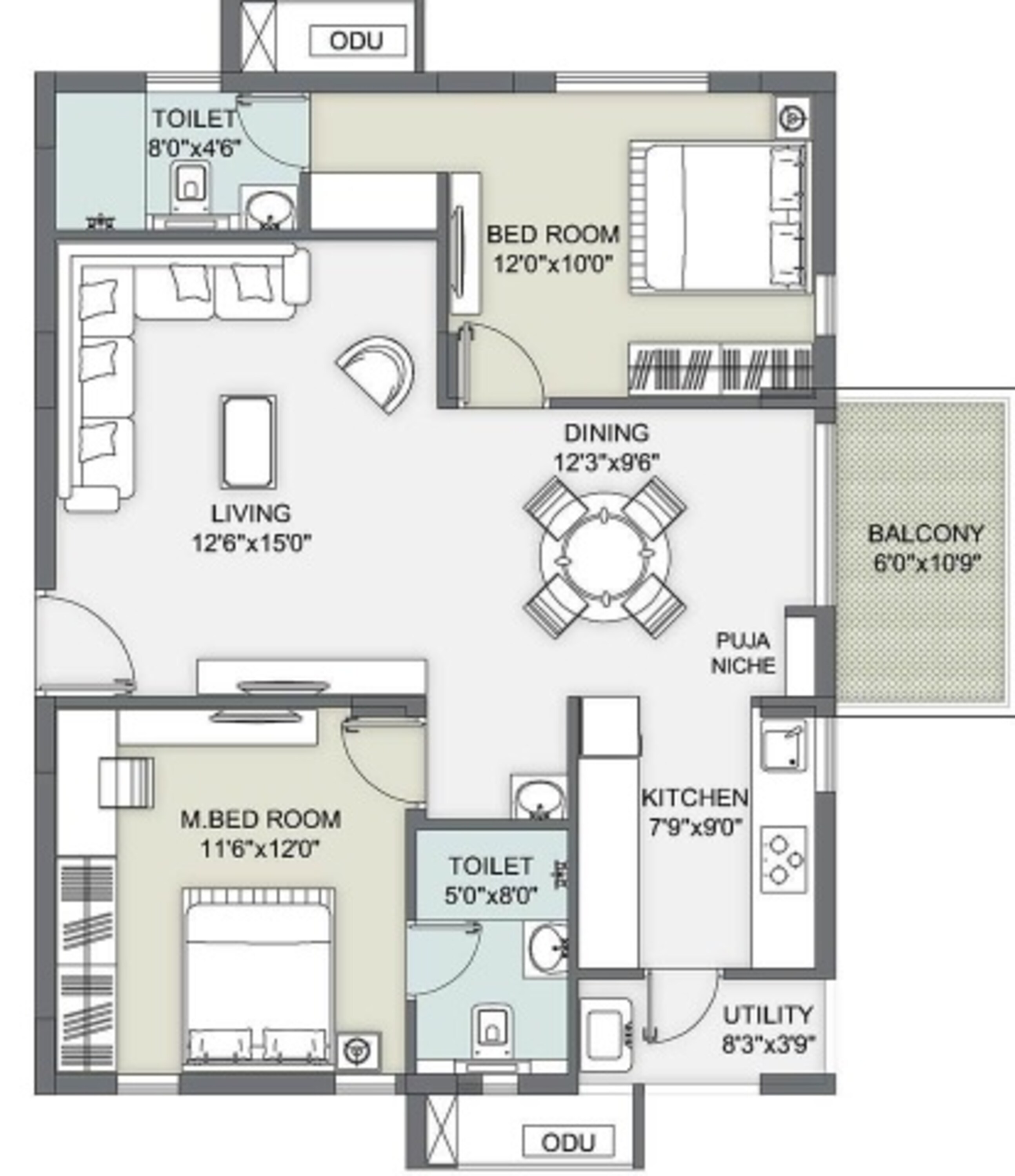 2BHK floor plan