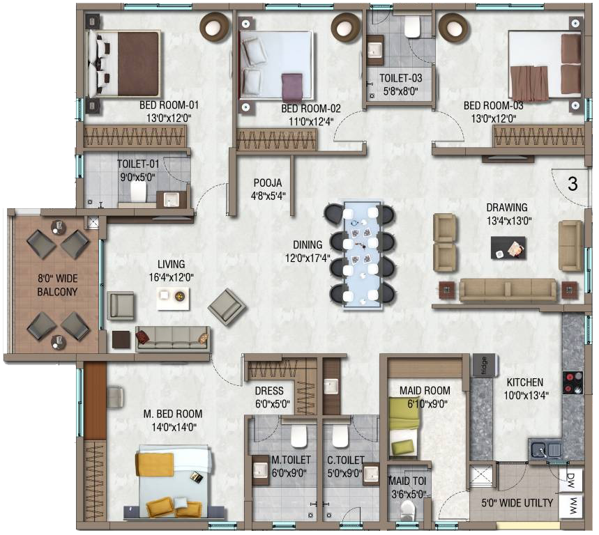 4BHK floor plan