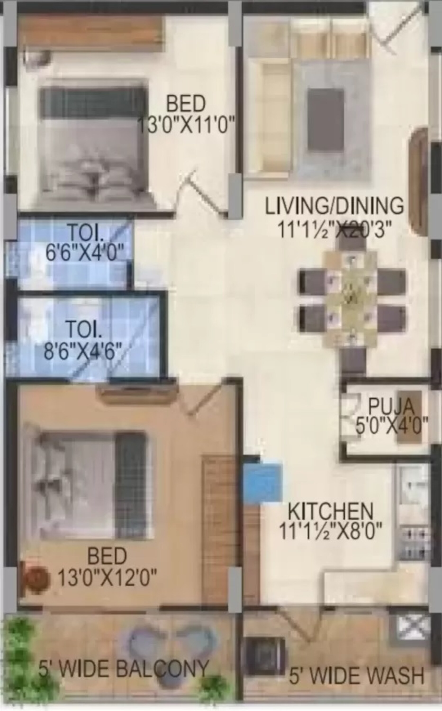 2BHK floor plan