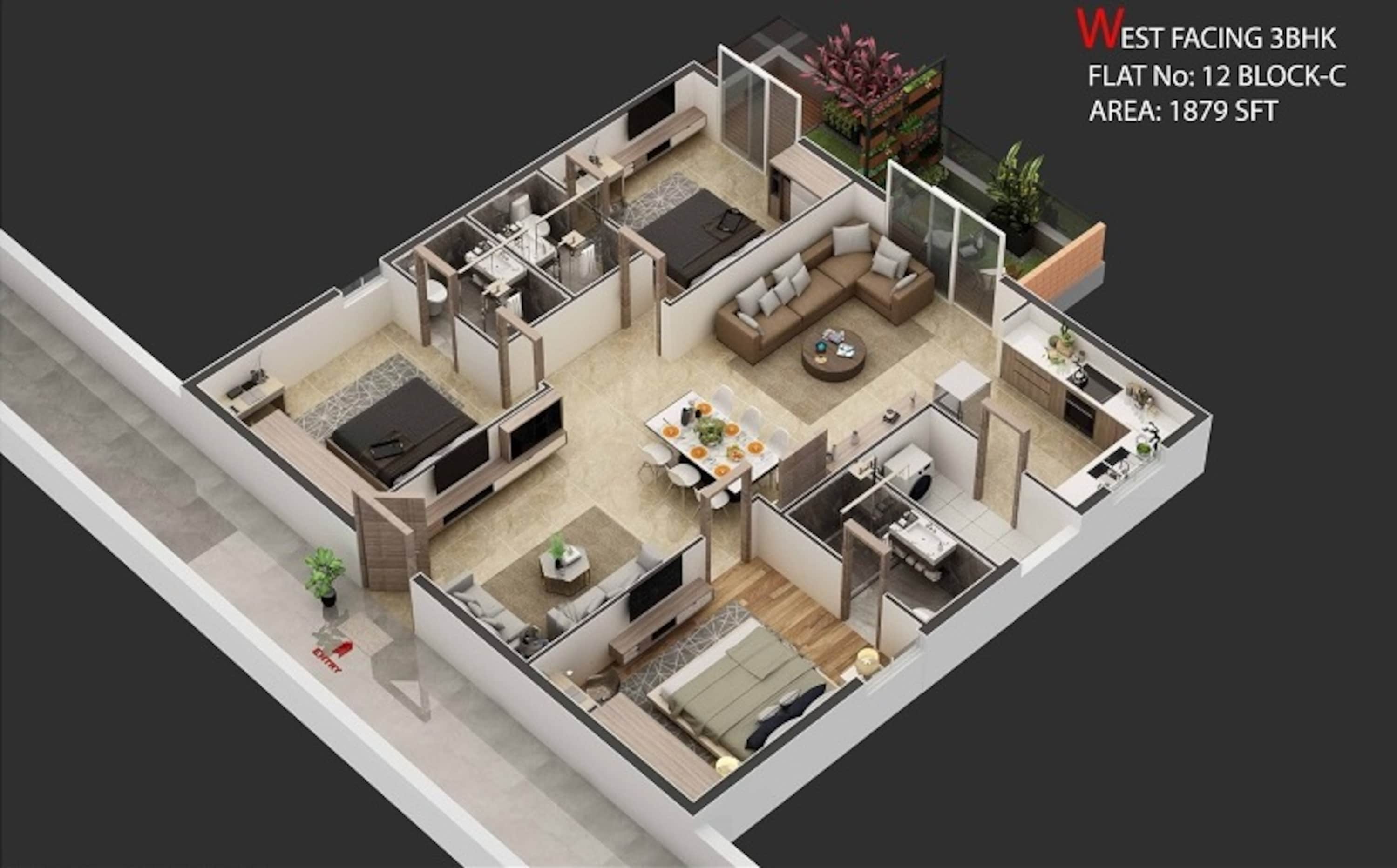 3BHK floor plan
