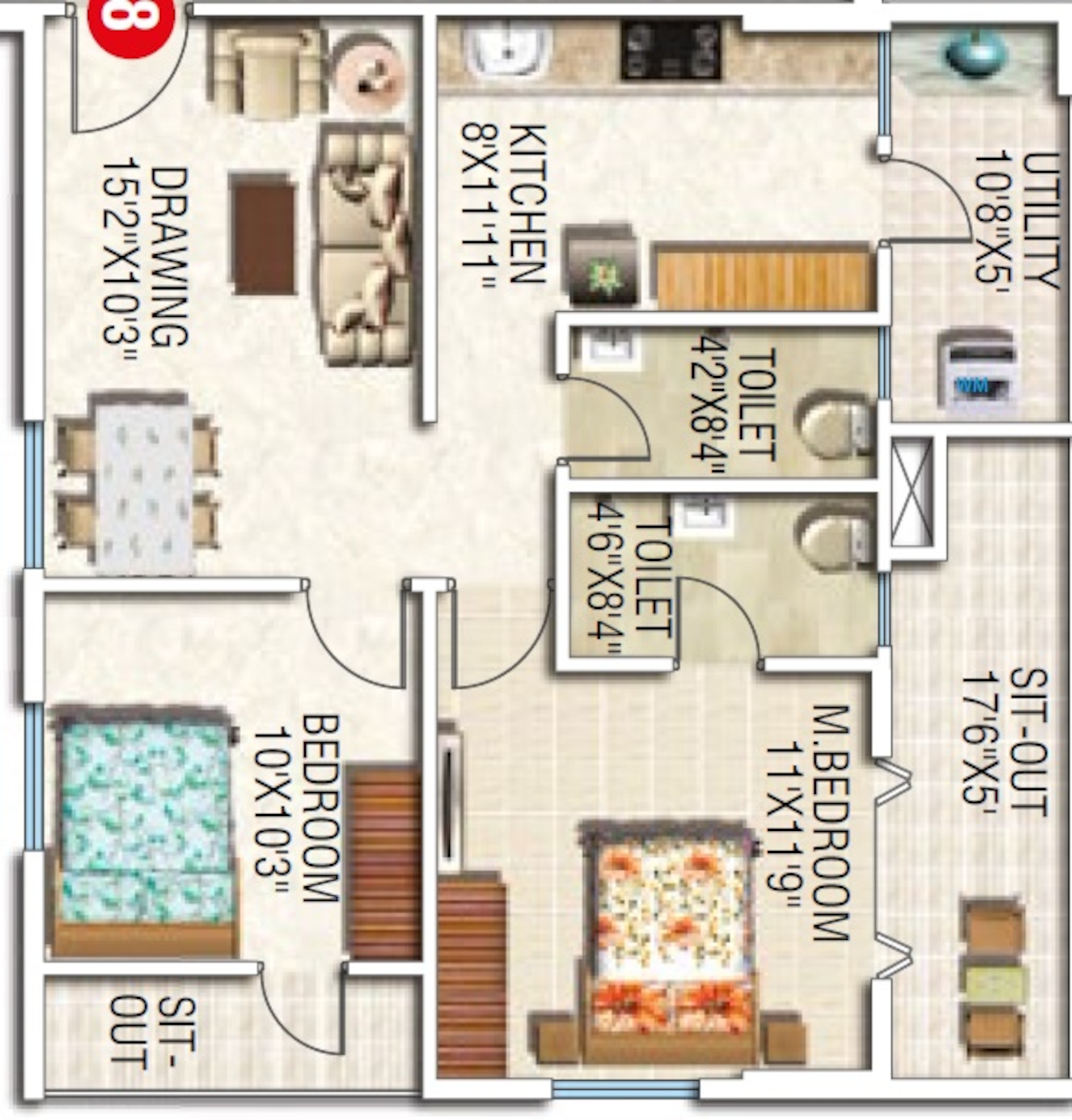 2BHK floor plan