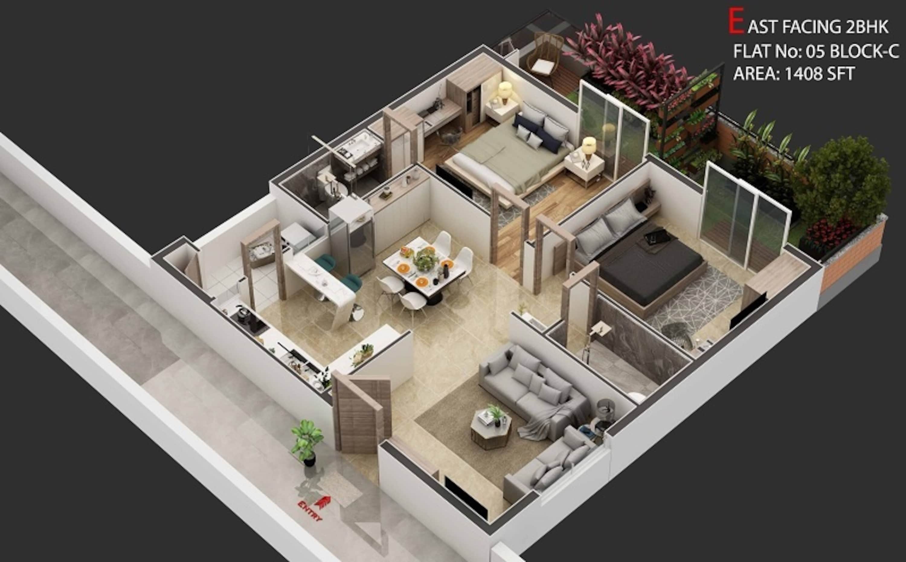 2BHK floor plan