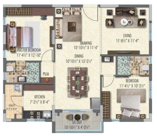 2BHK floor plan