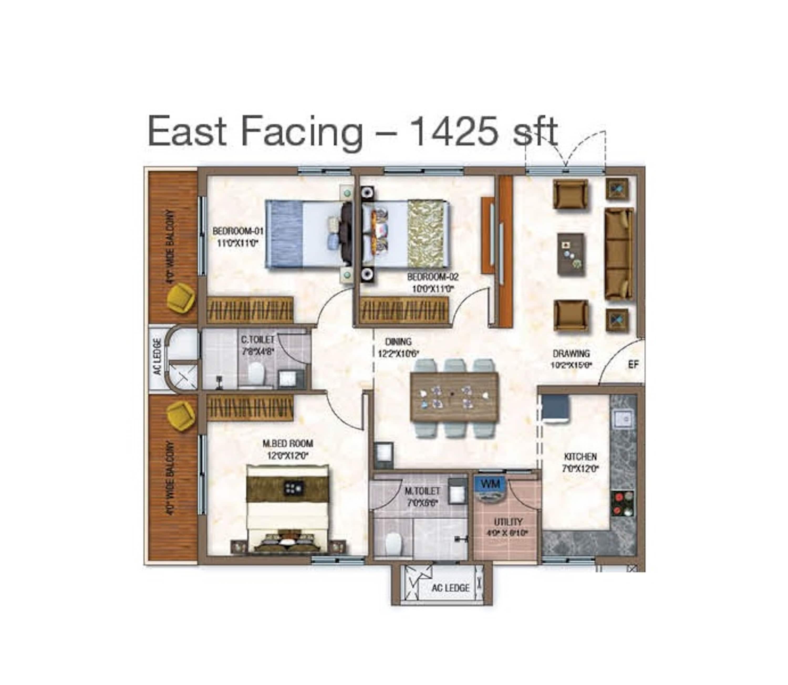 3BHK floor plan