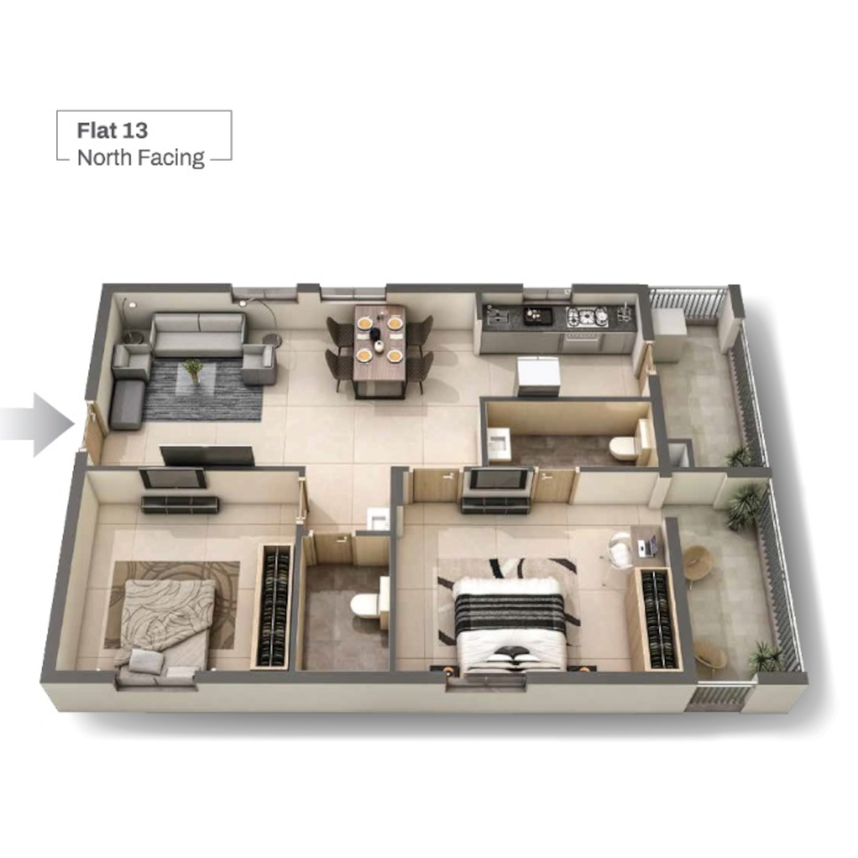 2BHK floor plan