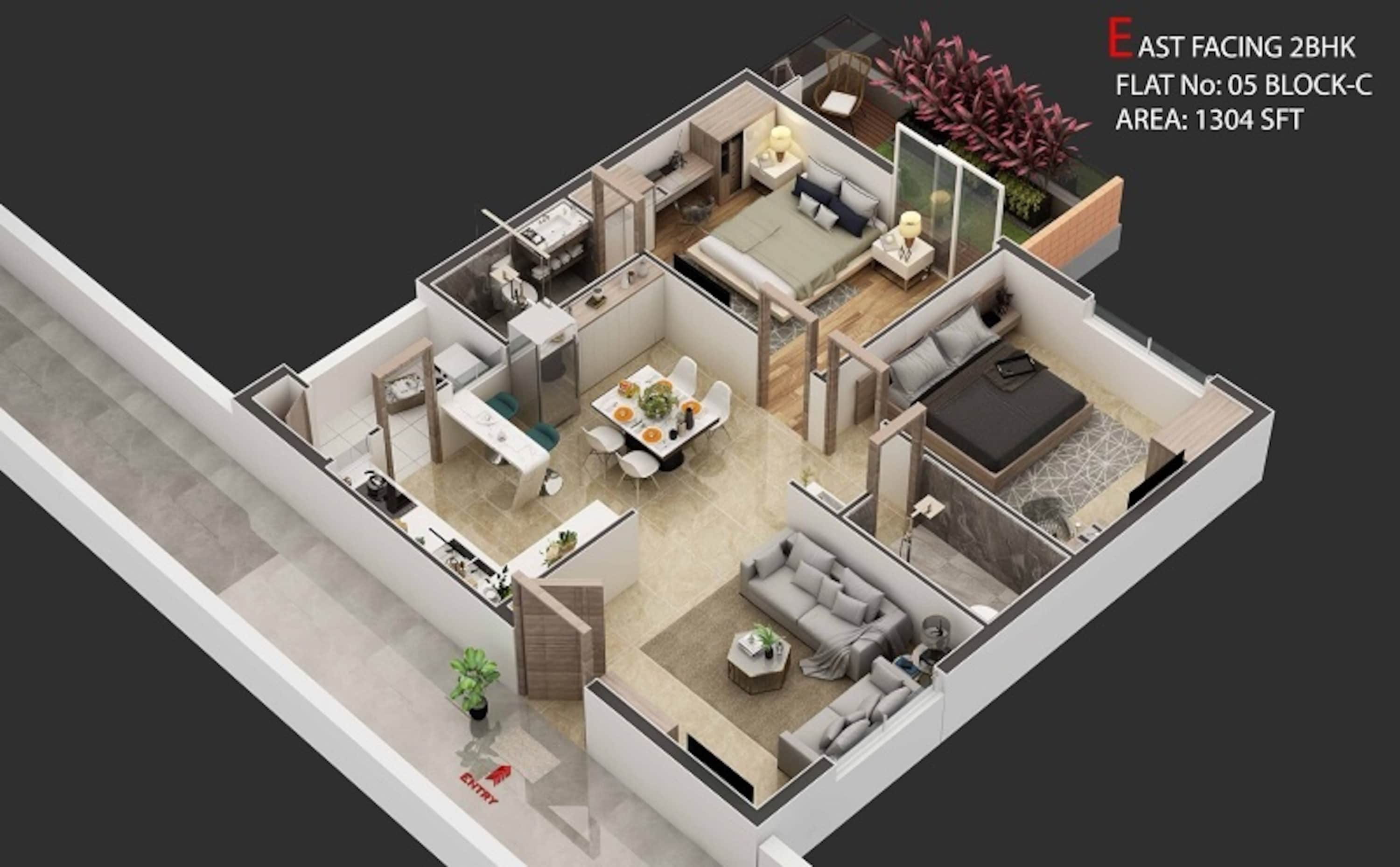 2BHK floor plan