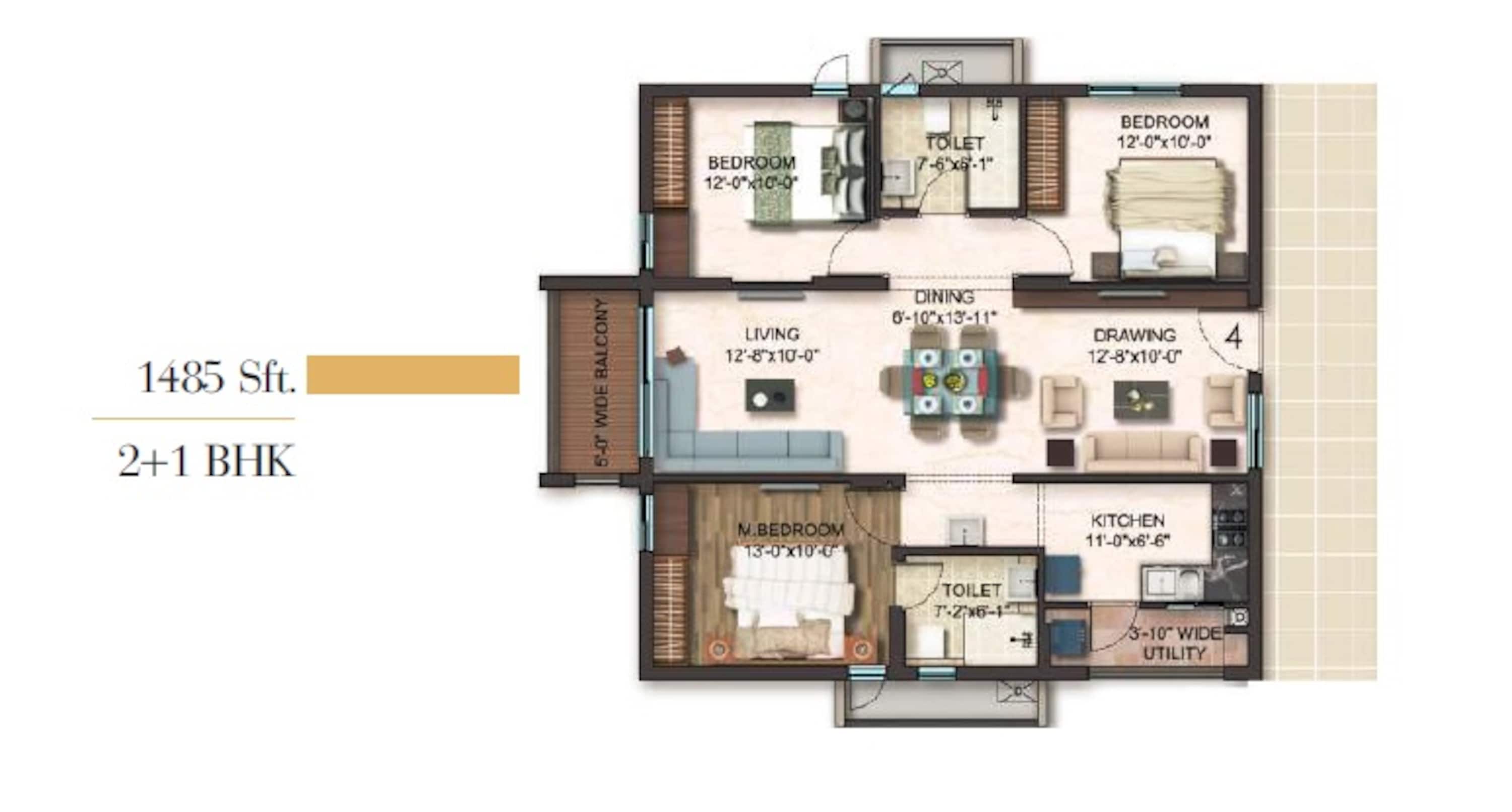 3BHK floor plan