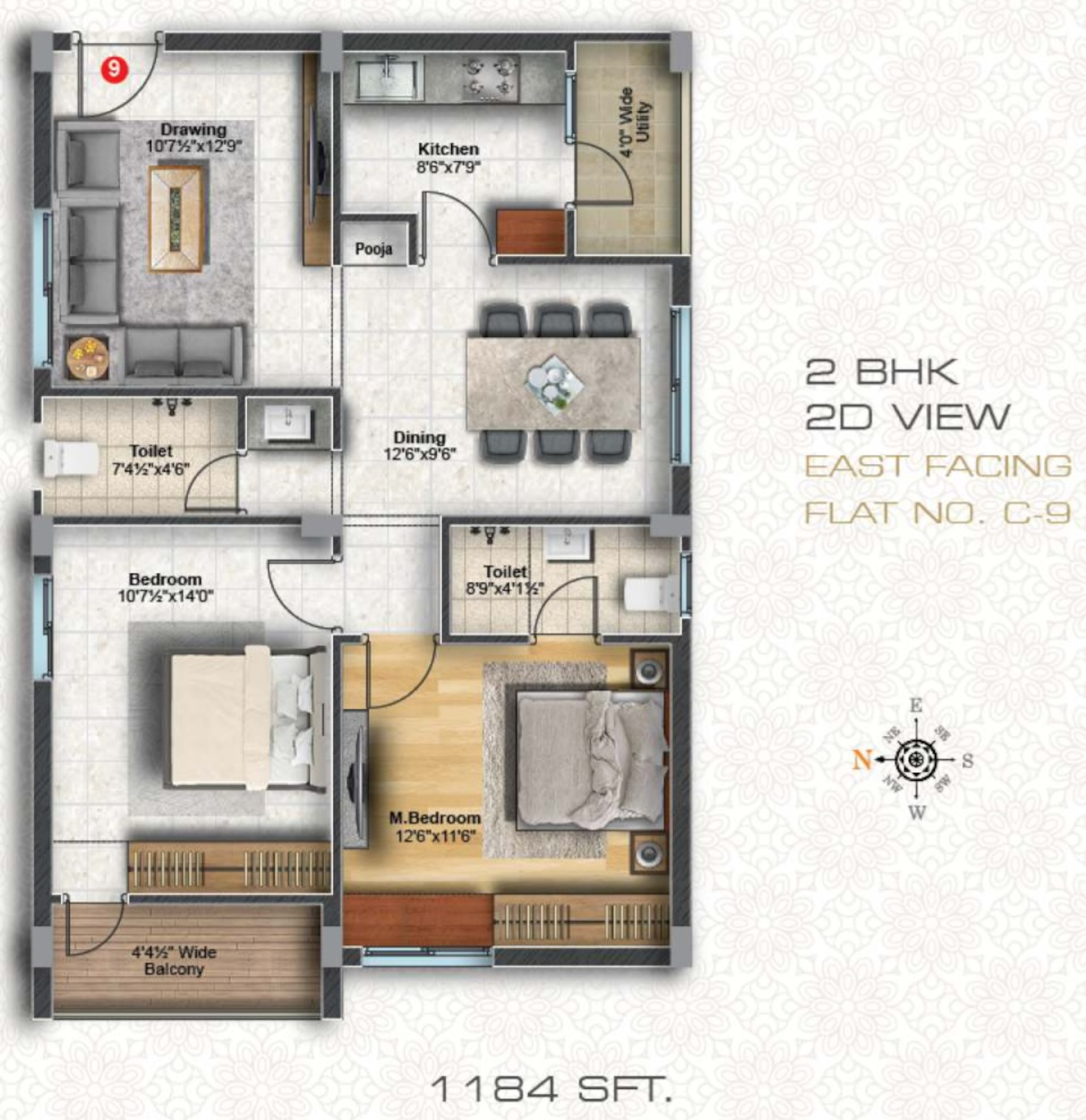 2BHK floor plan