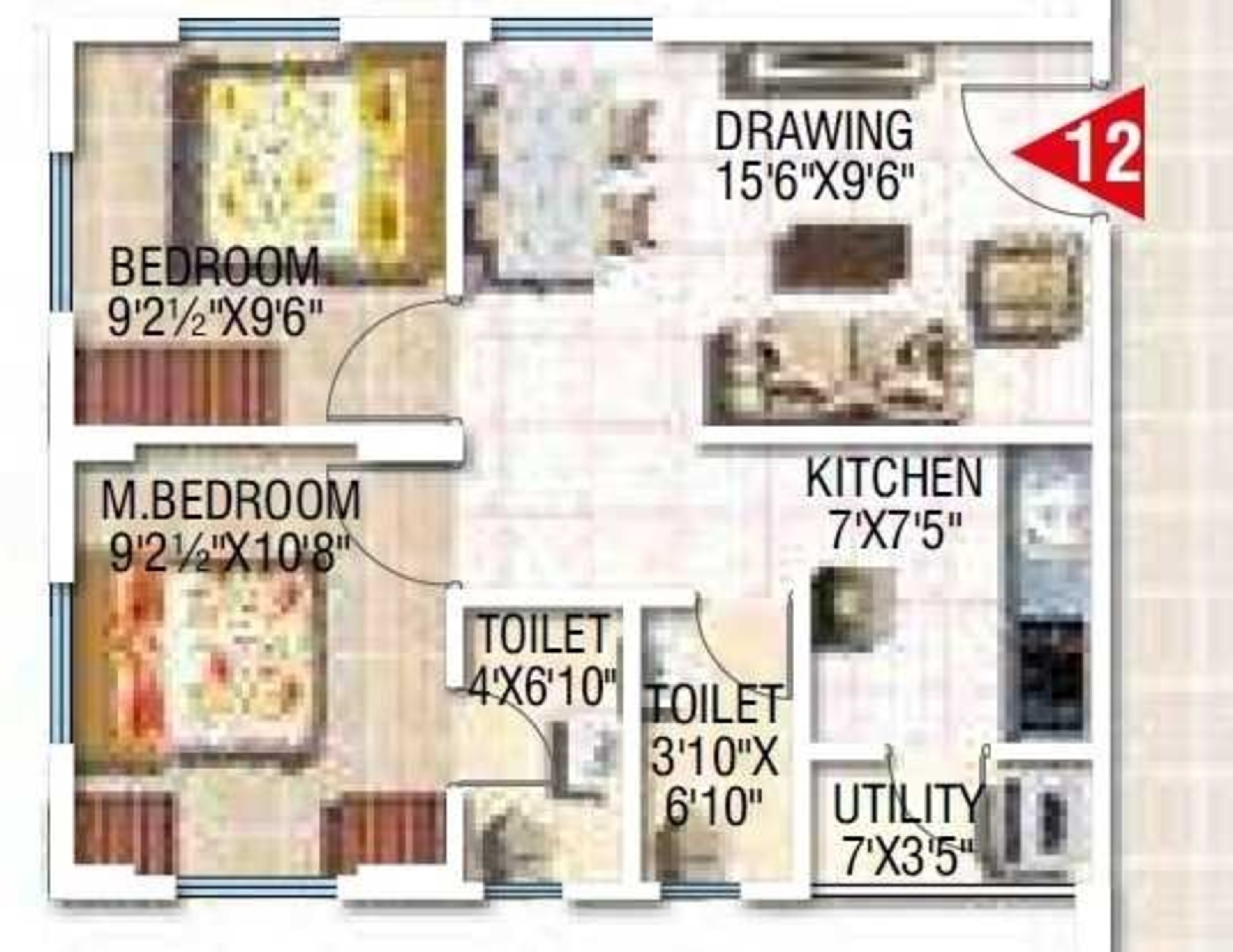 2BHK floor plan