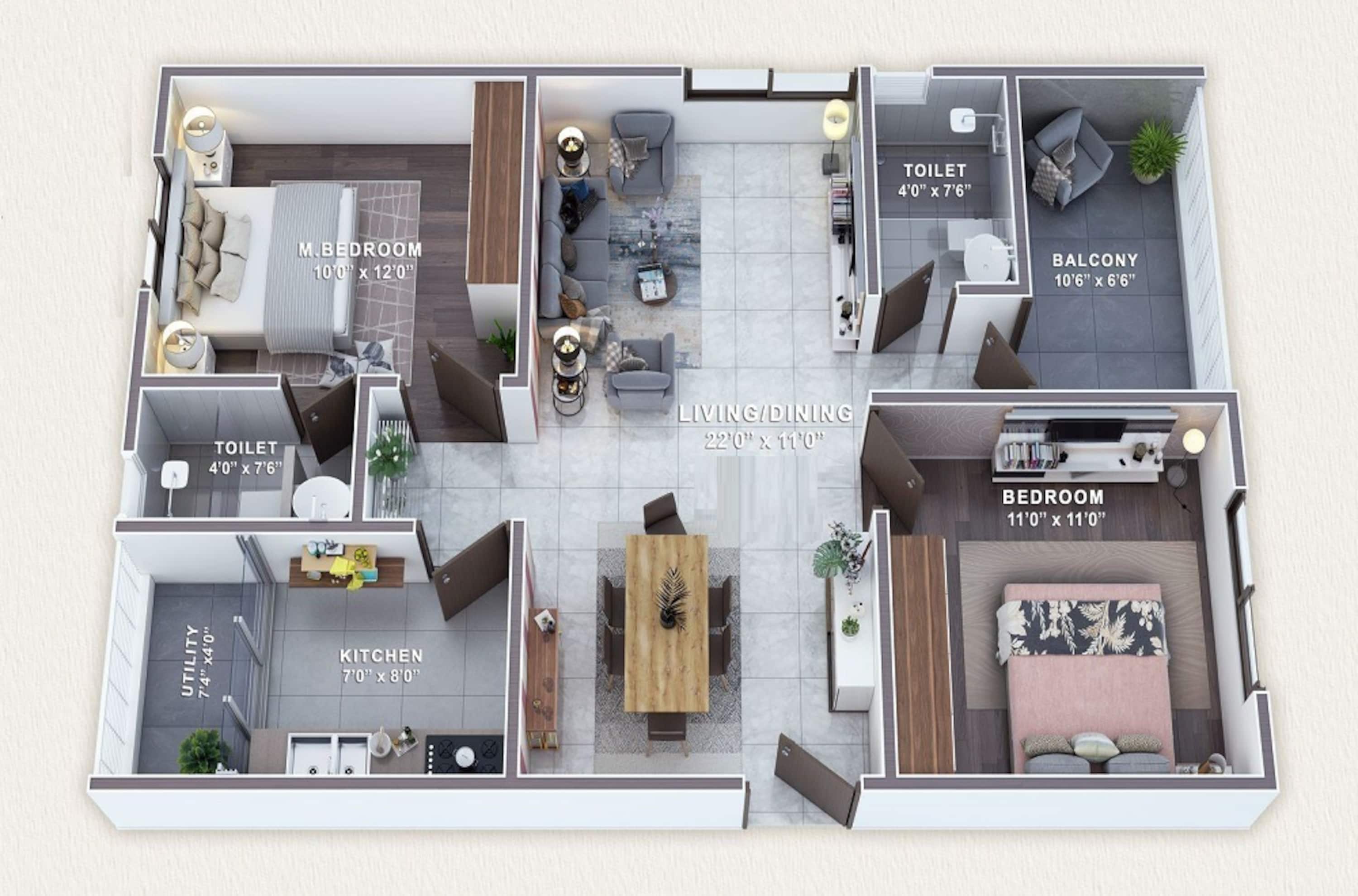 2BHK floor plan