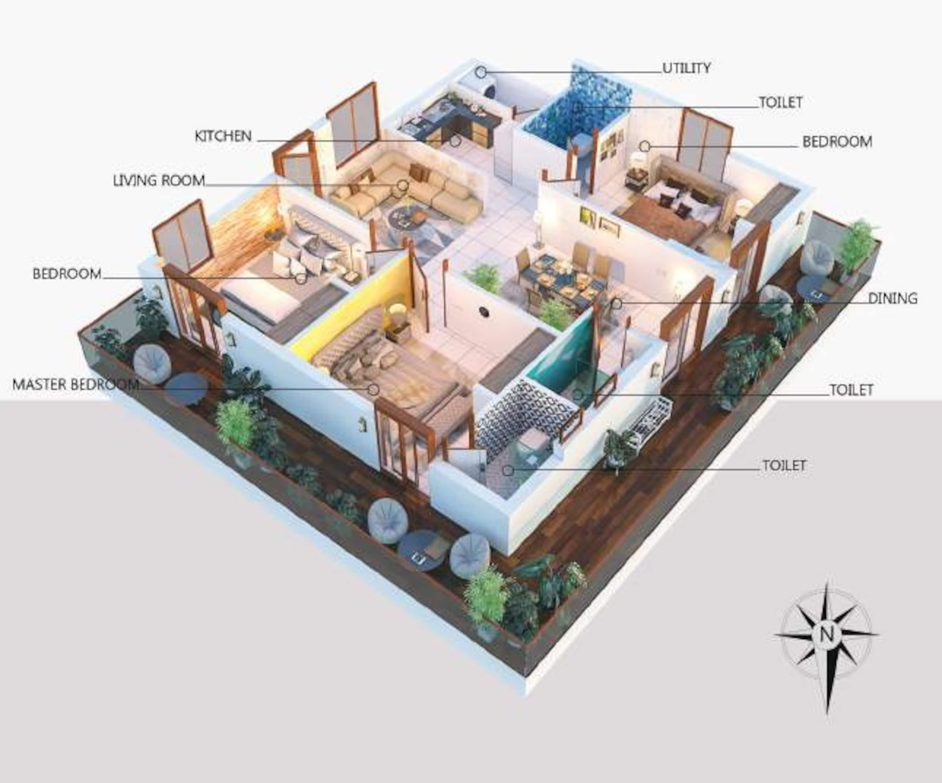 3BHK floor plan