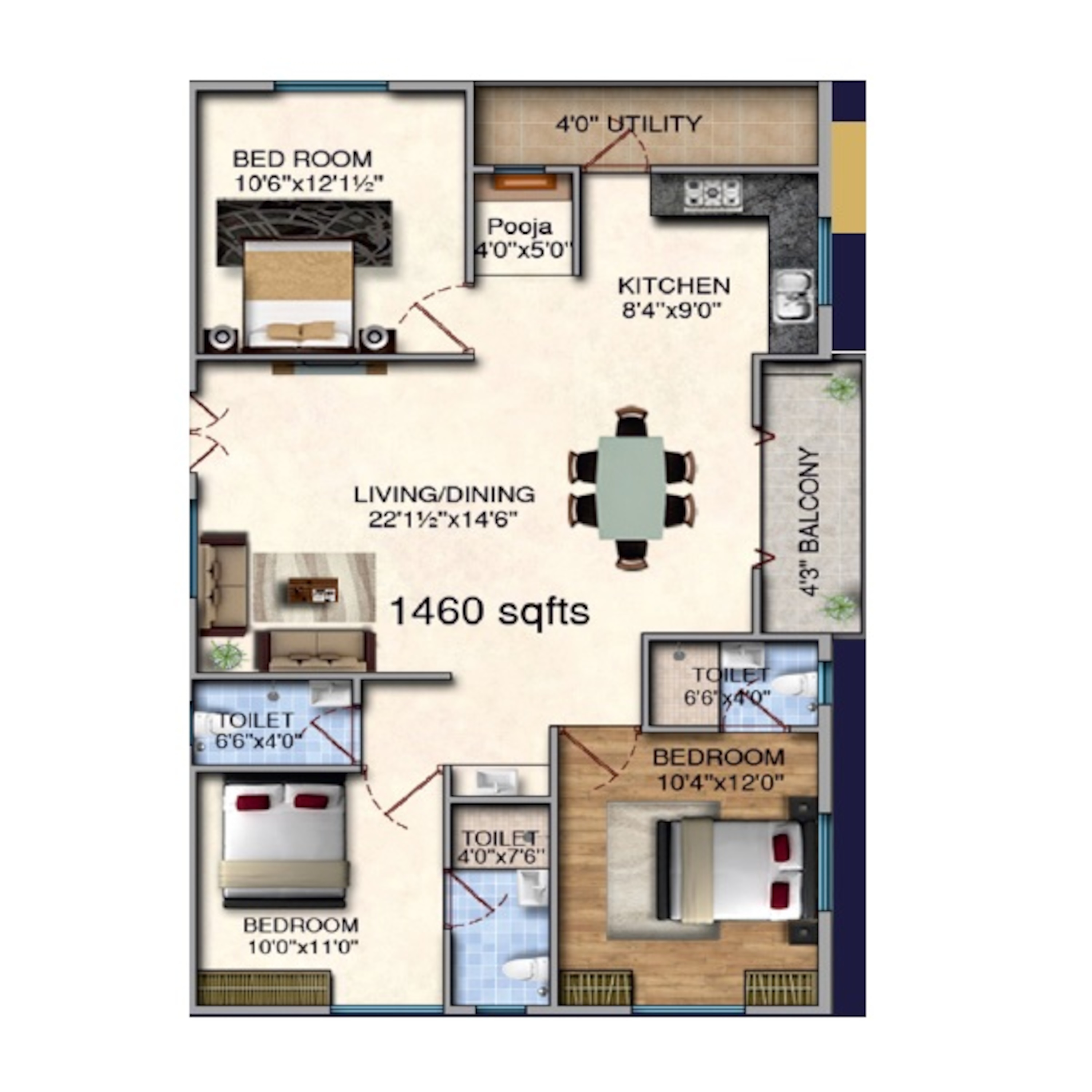 3BHK floor plan