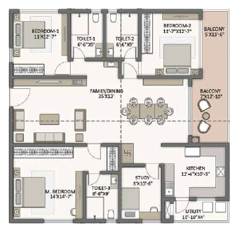 3BHK floor plan