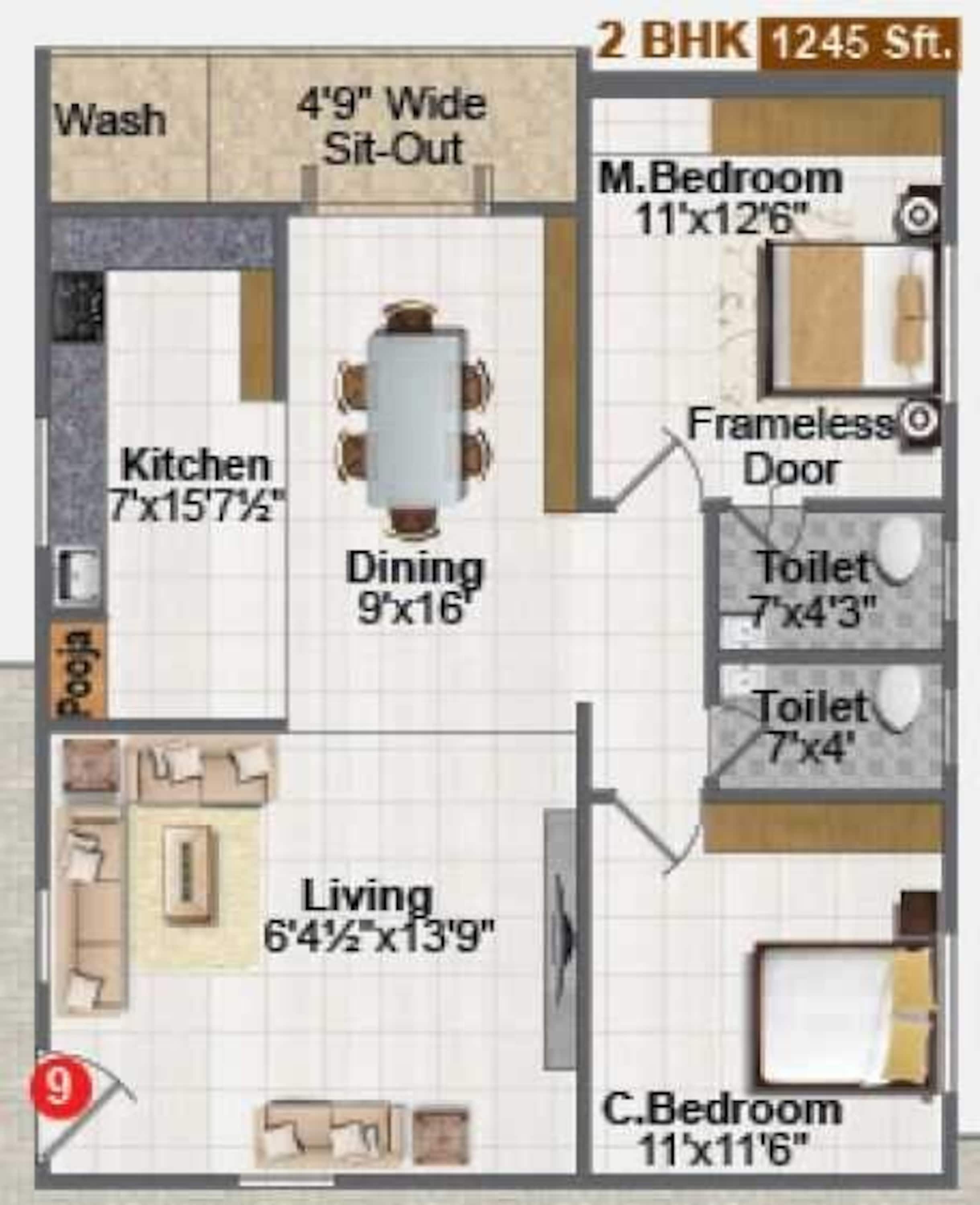 2BHK floor plan