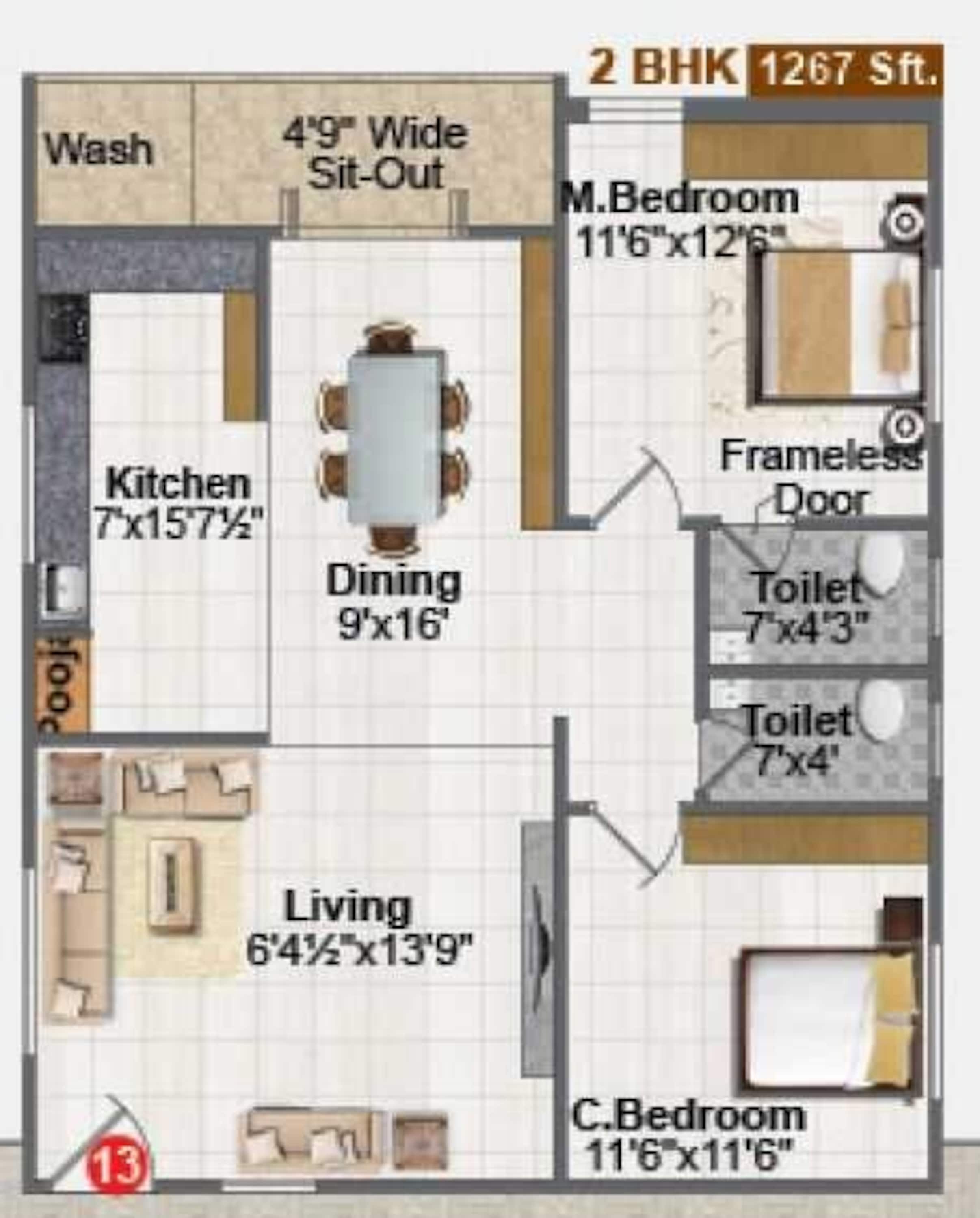 2BHK floor plan