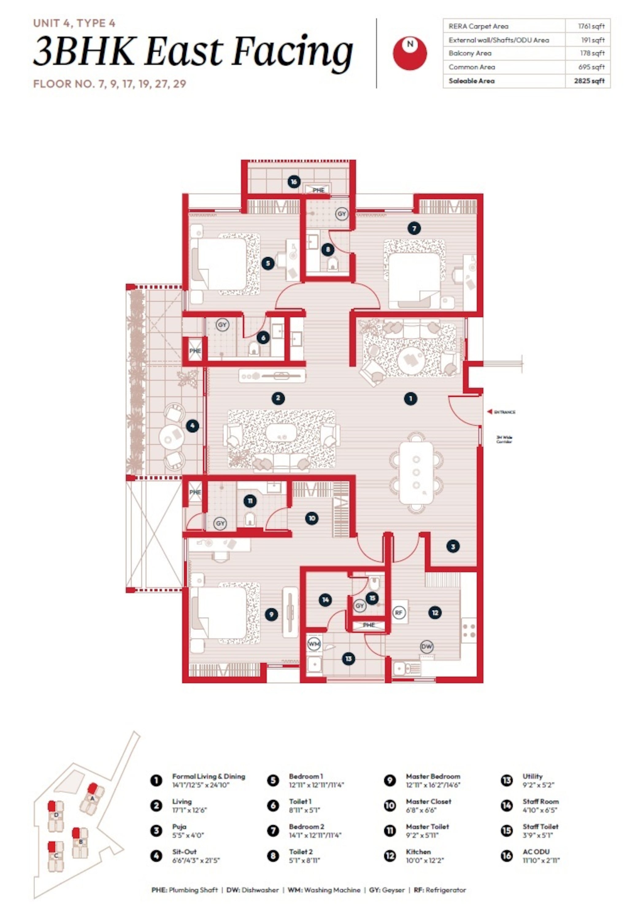 3BHK floor plan