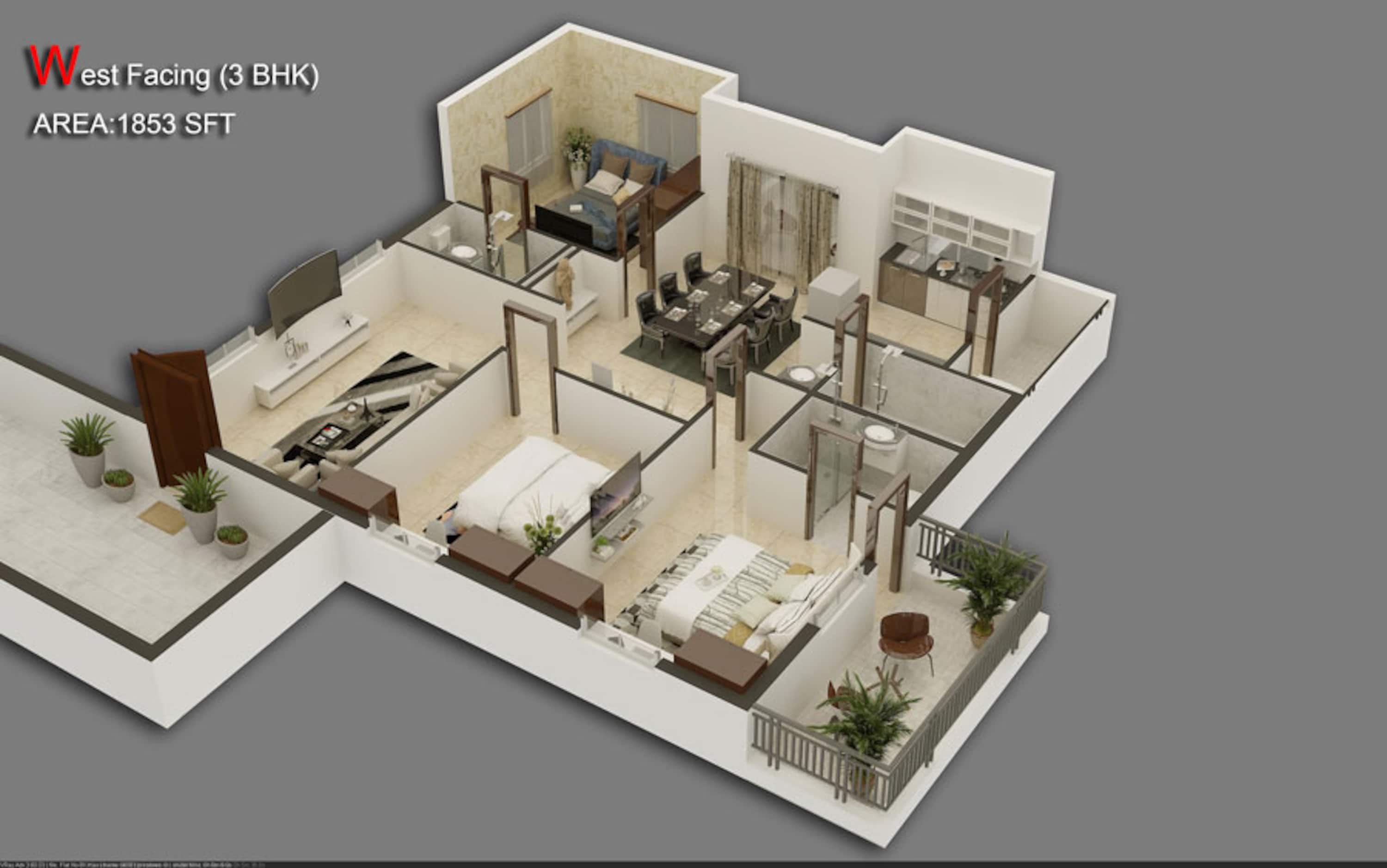 3BHK floor plan