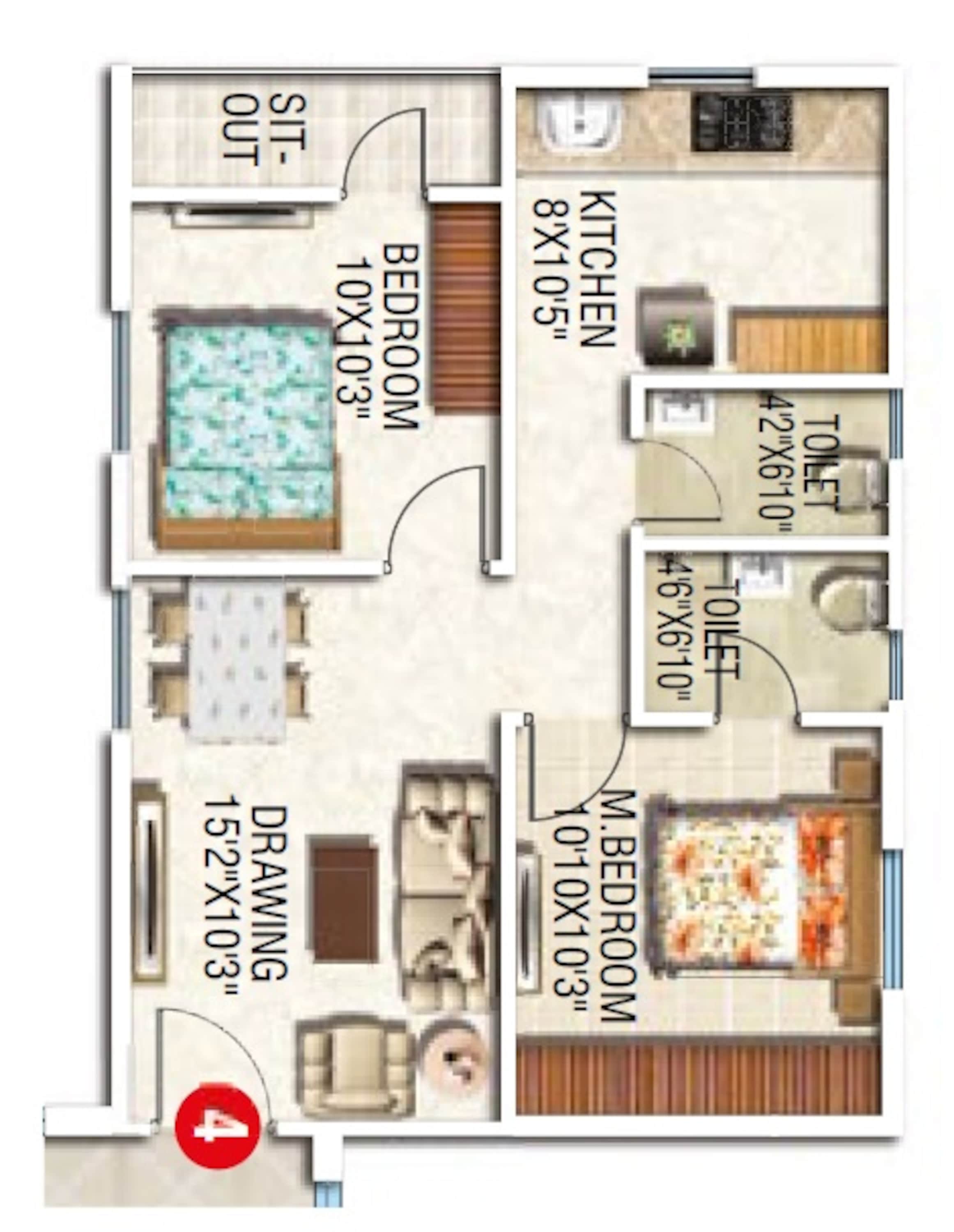2BHK floor plan