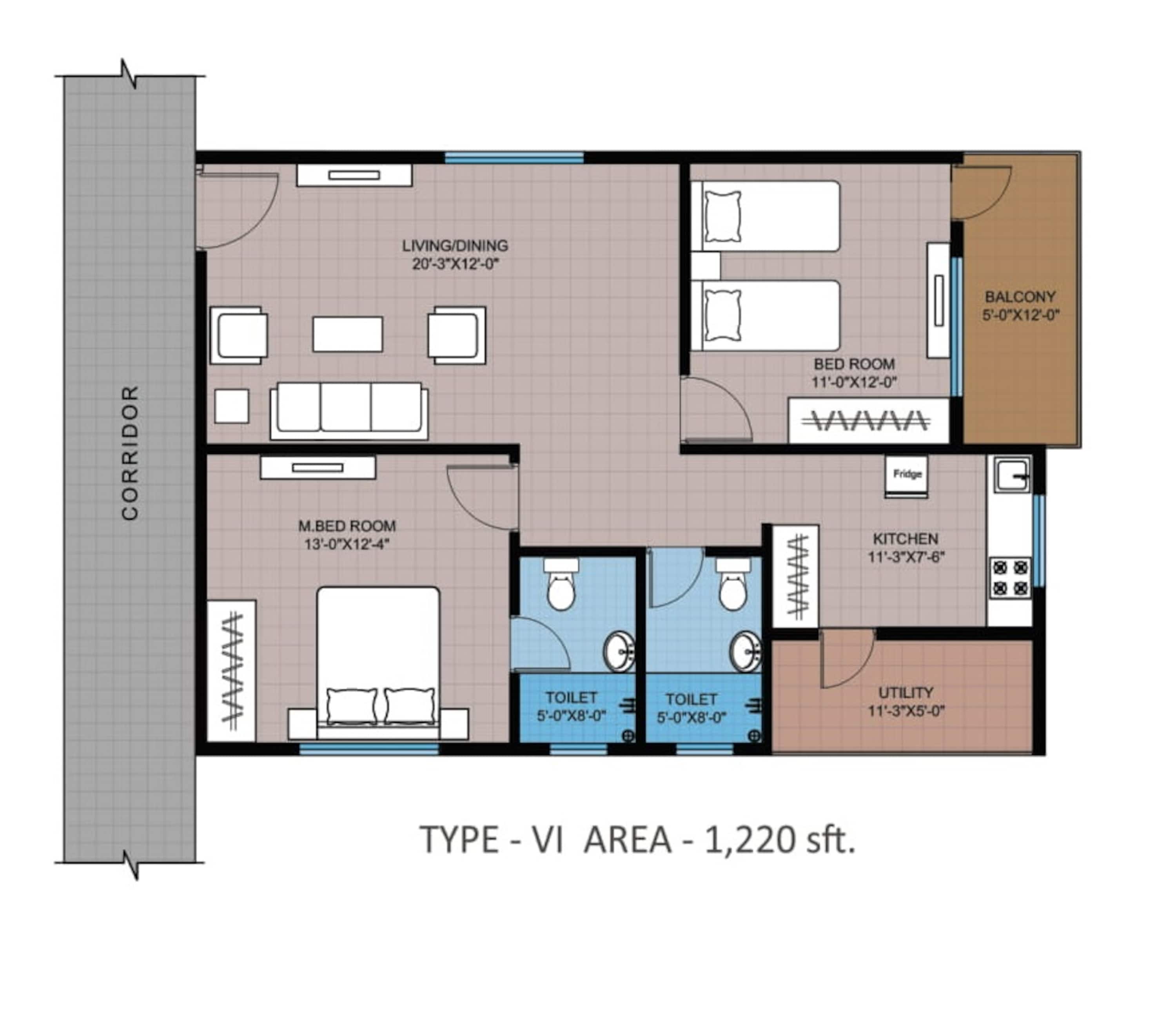 2BHK floor plan