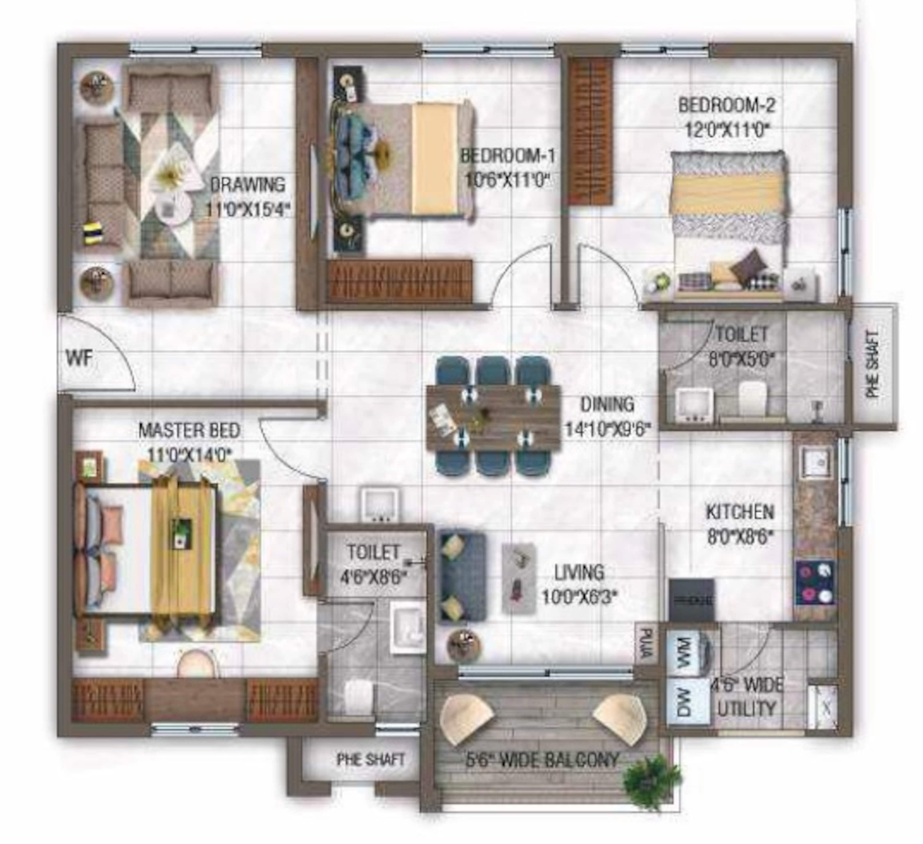 3BHK floor plan