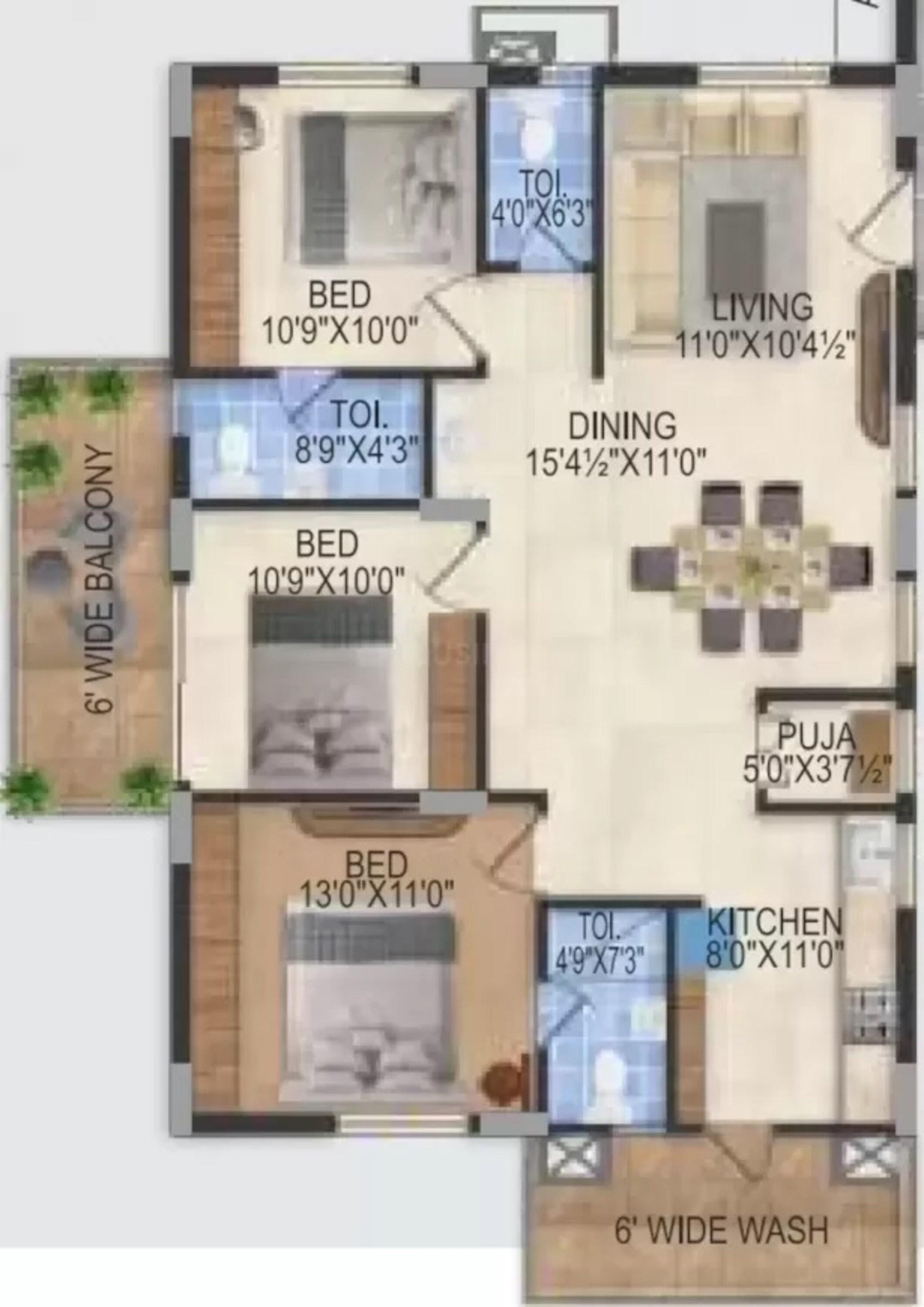 3BHK floor plan