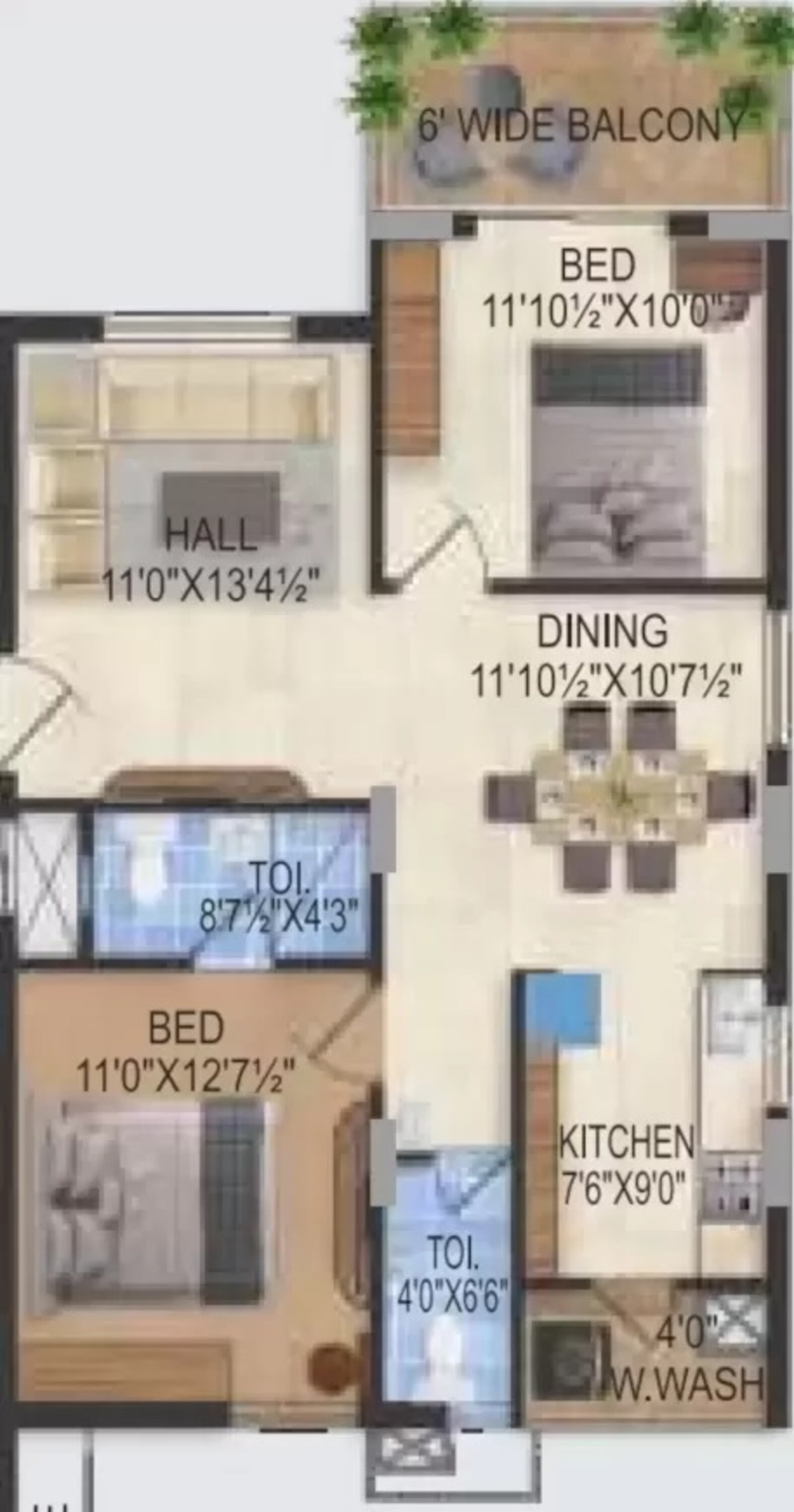 2BHK floor plan