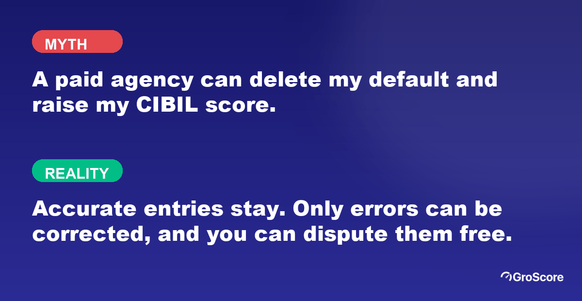 Myth versus reality: a CIBIL score improvement agency cannot delete accurate late payments or defaults