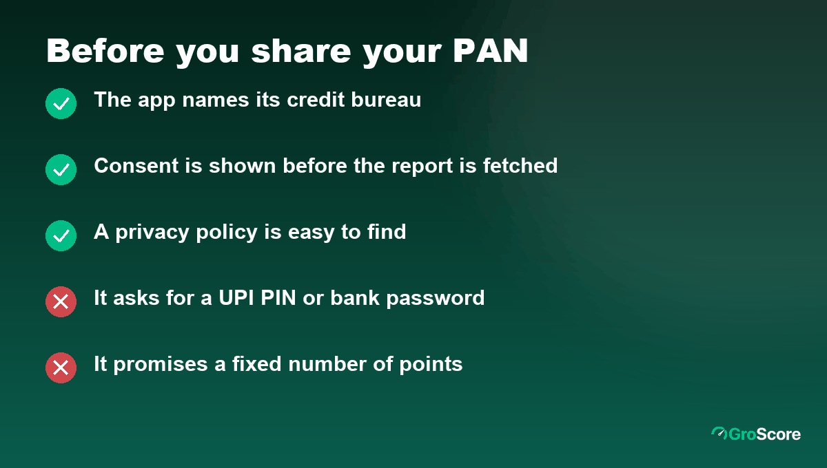 Checklist: five things to verify before sharing your PAN with a credit score app