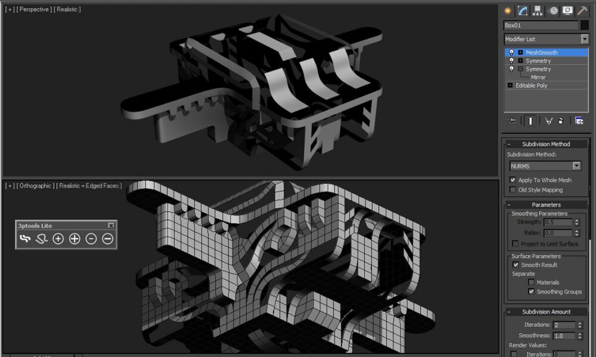 3D model of a mechanical part being designed on a 3D design software