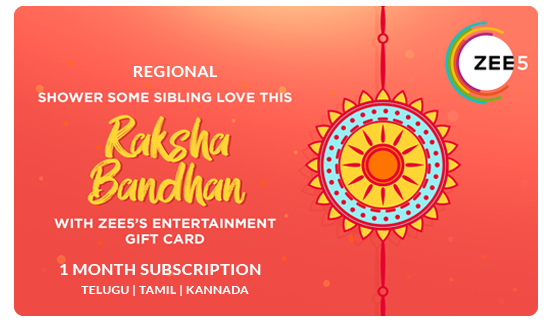Zee5 E-Gift Card - Rs. 49 - 1 month Kannada, Tamil & Telugu Subscription