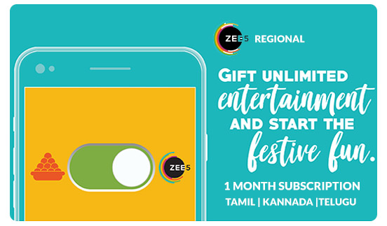 Zee5 E-Gift Card - Rs. 49 - 1 month Kannada, Tamil & Telugu Subscription