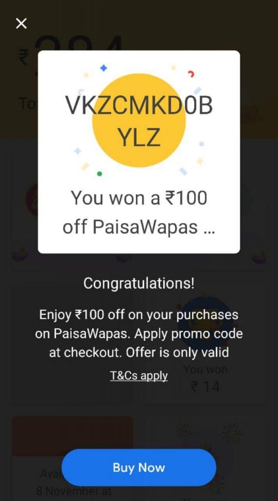 Google Pay PaisaWapas Unique (Reward) Code
