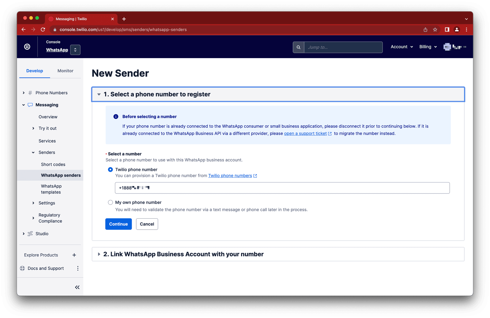 Twilio Console Screenshot.