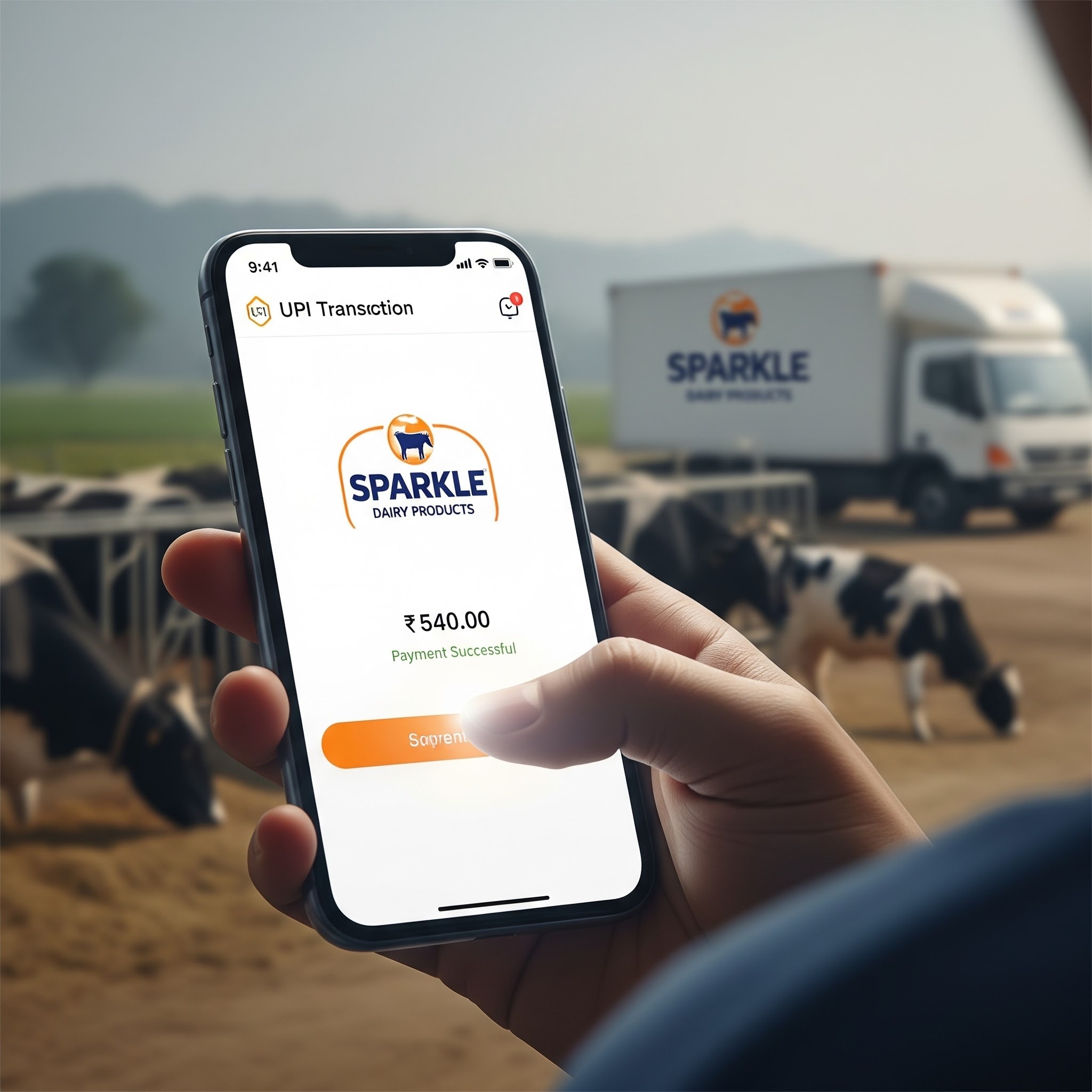 generate an image regarding to upi payment to Sparkle company(manufacture and exports dairy products)