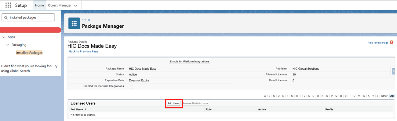Add Users button in the Licensed Users section