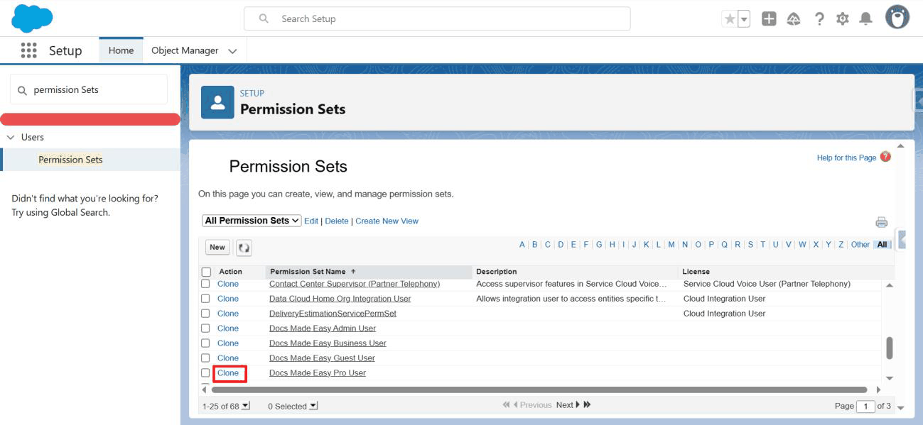 Clone link next to Docs Made Easy Pro User