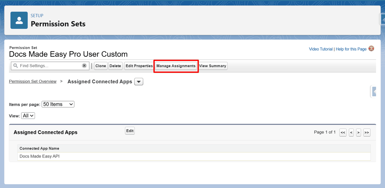 Manage Assignments button