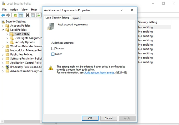 Enable Windows Events Logs(Audit Policies) : Support Services
