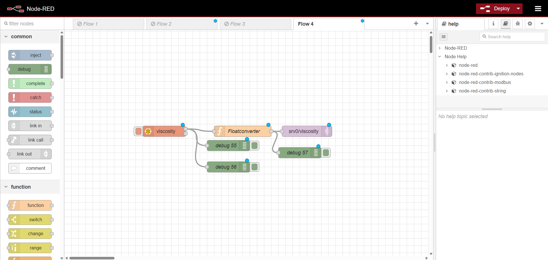 Figure 2: Node-RED flow for sending data from Modbus to an MQTT
